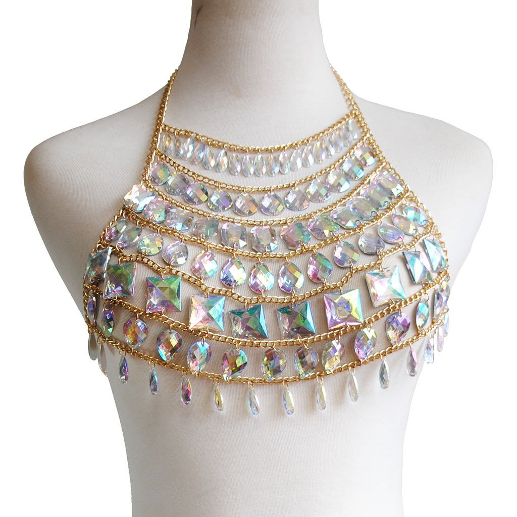 Iridescent Gem Body Jewelry Halter Top