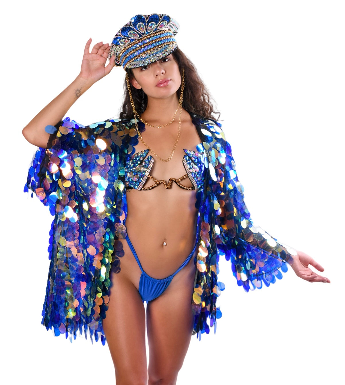 Disco Sequin Kimono- Peacock
