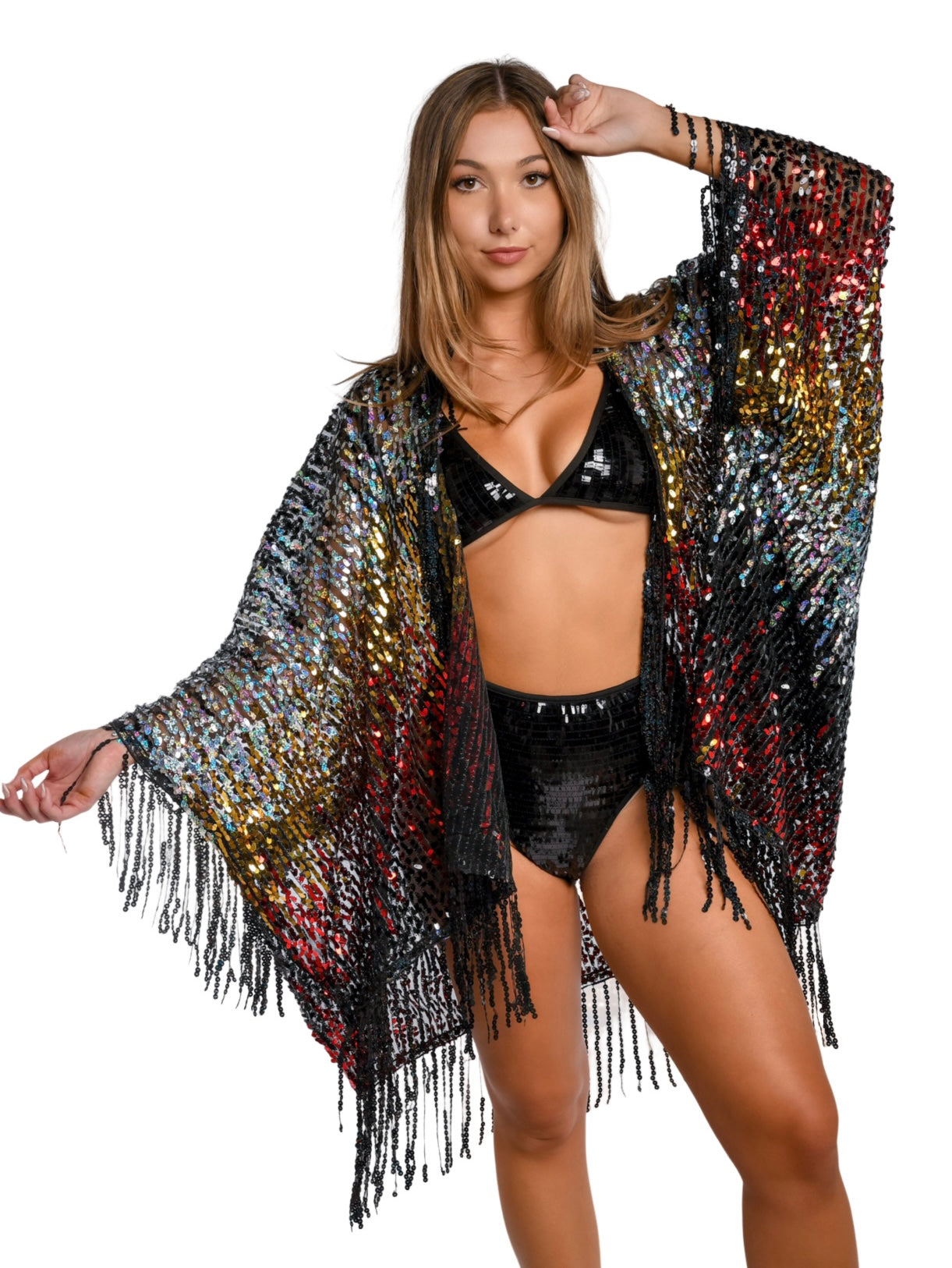Disco Sequin Tassel Kimono - Midnight Fairy