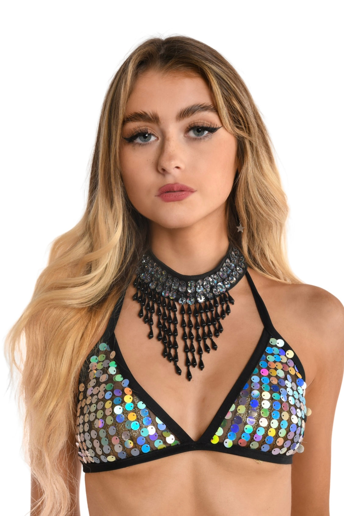 Hand Stitched Sequin Choker/Necklace - Disco Barbie