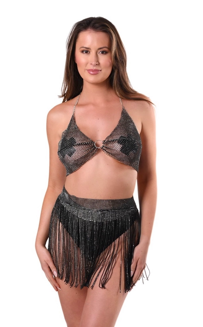 Black Sapphire Rhinestone Mesh Set