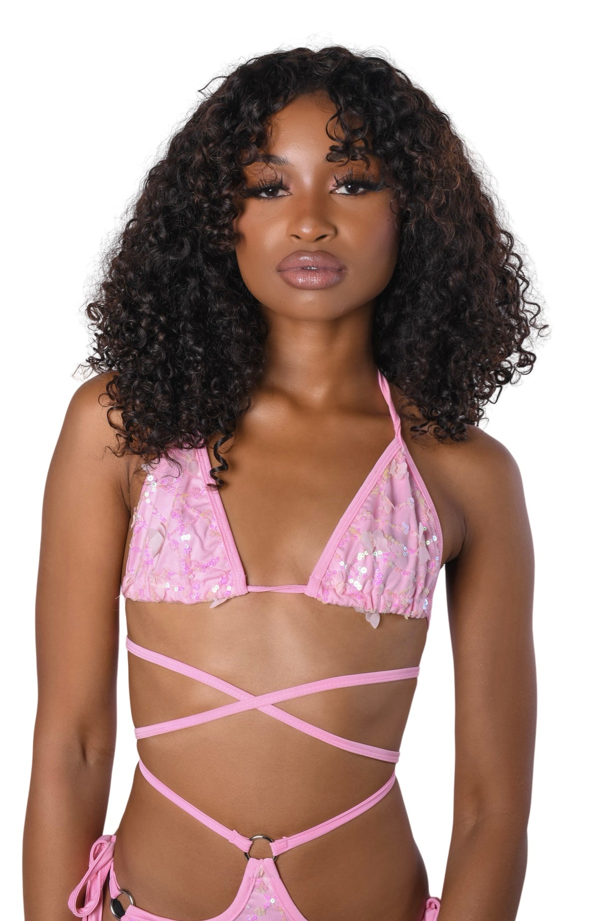 Pink Butterfly 3D Sequin Bikini Top
