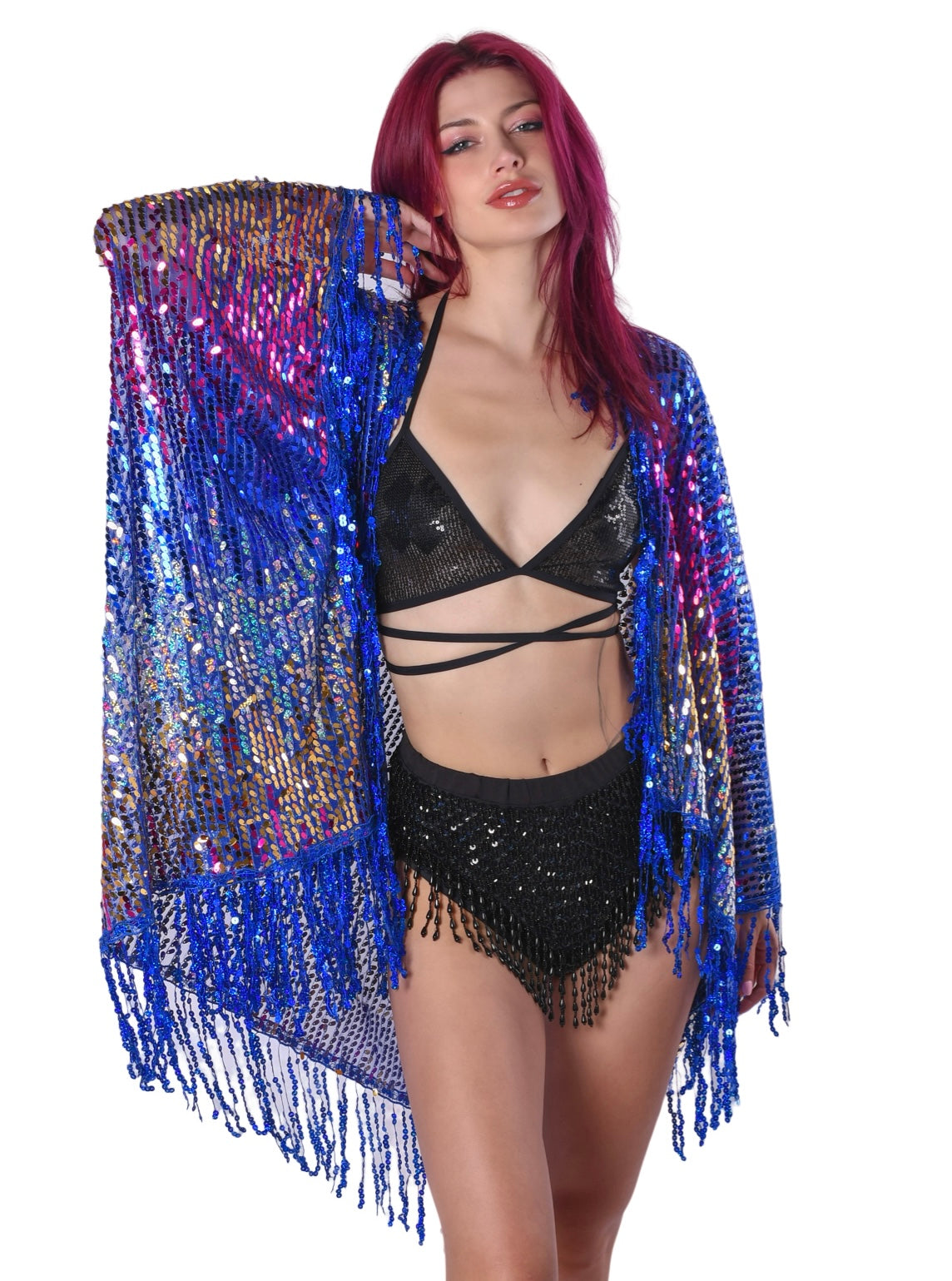 Sequin Tassel Kimono- Royal Blue