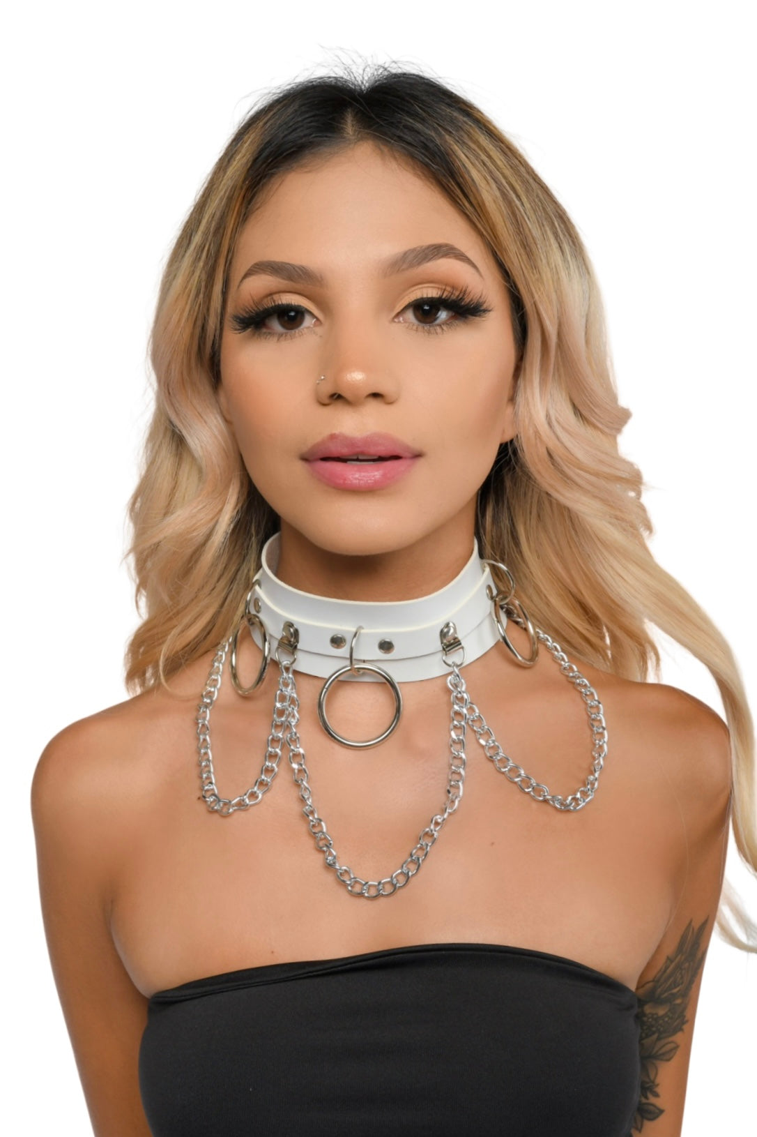 White Vegan Leather Hoop Chain Choker