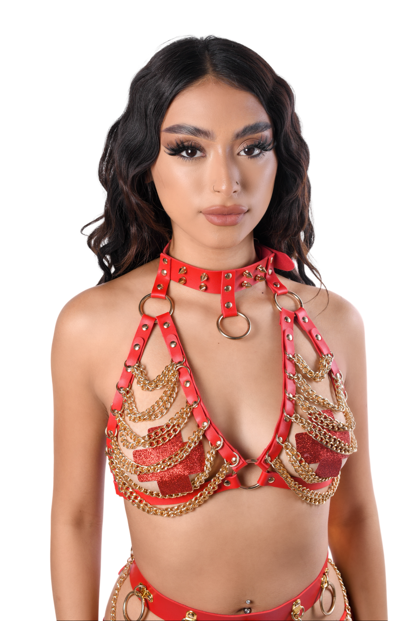 Red/Gold Harness Chain Top