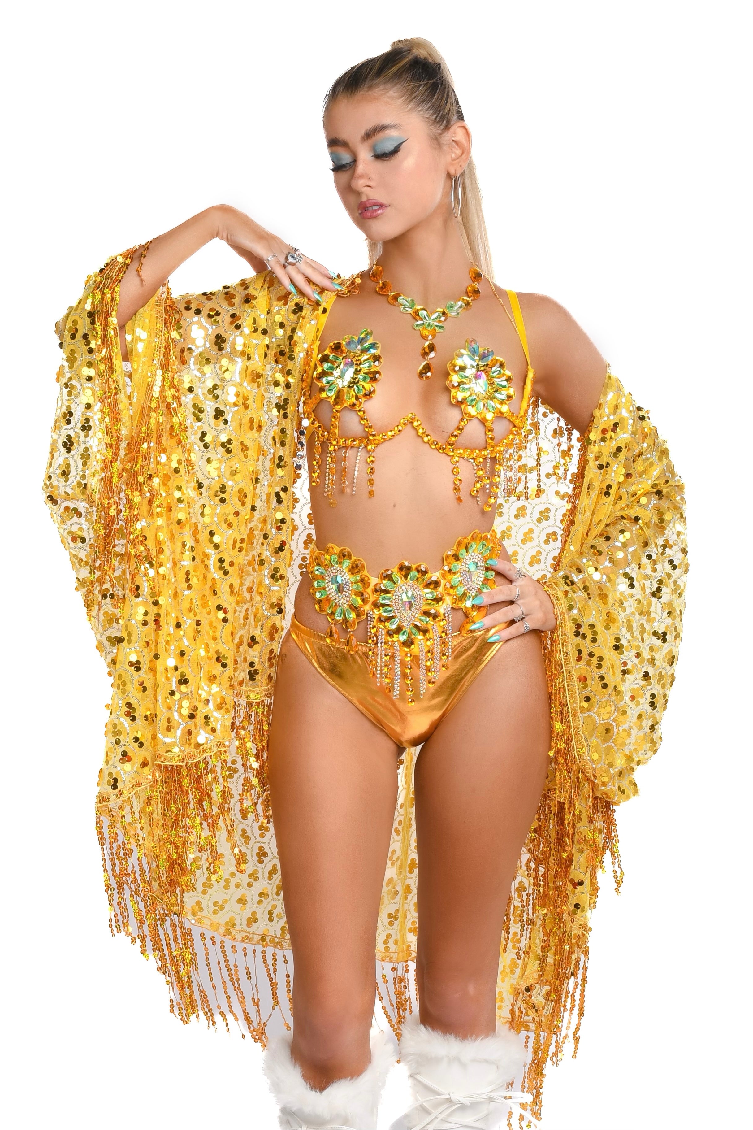 Sequin Tassel Kimono- Gold Treasure
