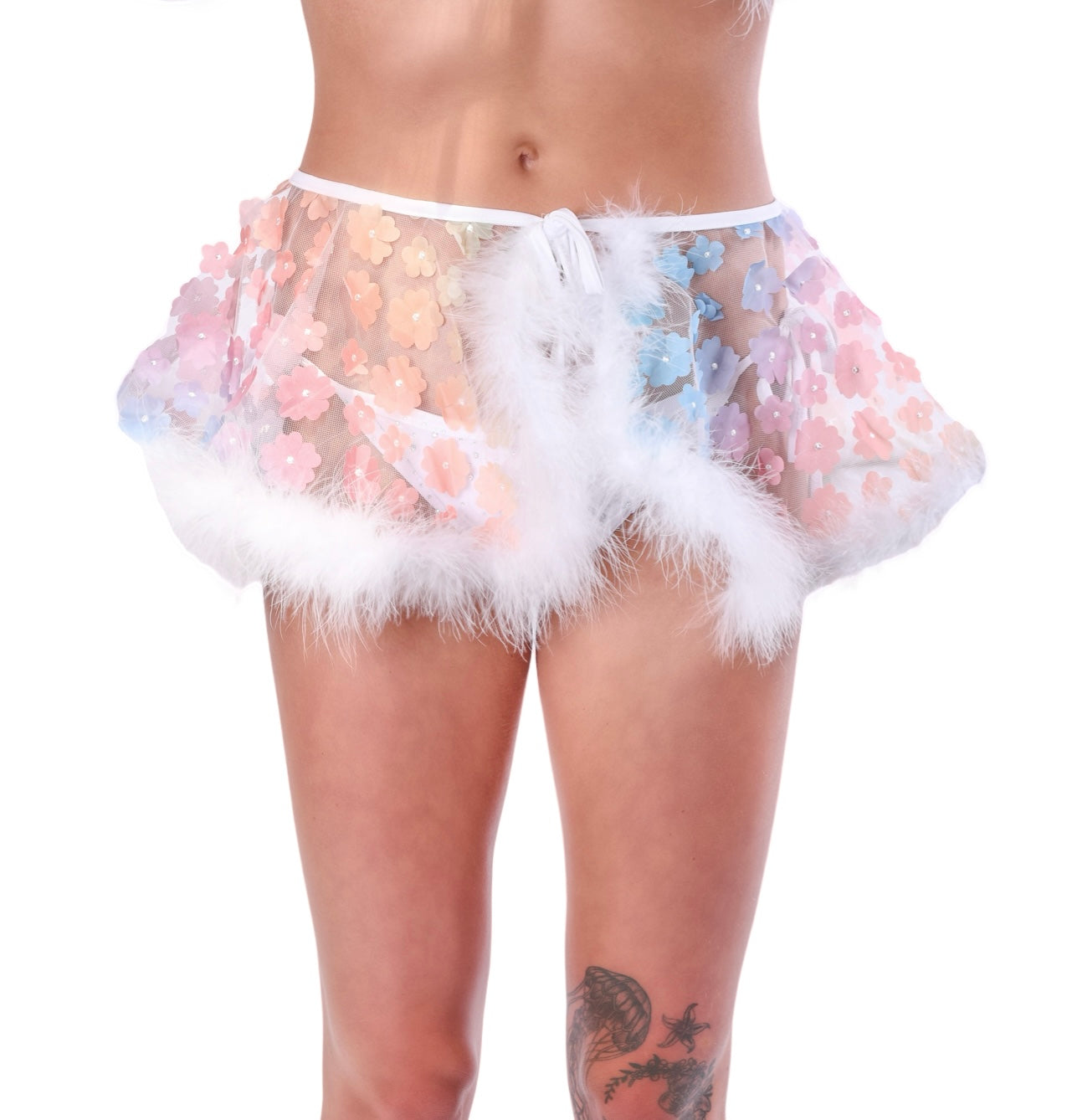 Rainbow Daisy Fuzzy 3D Skirt