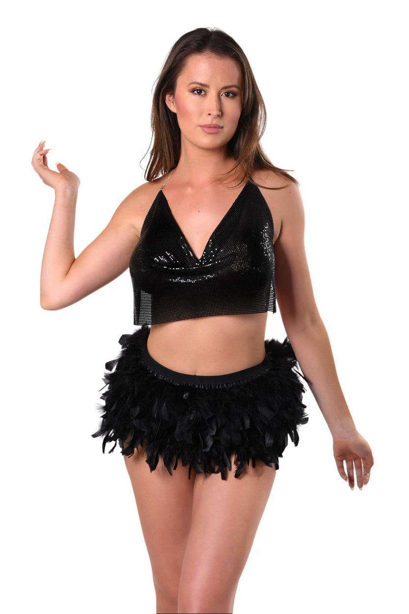 Feather Mini Skirt- Black