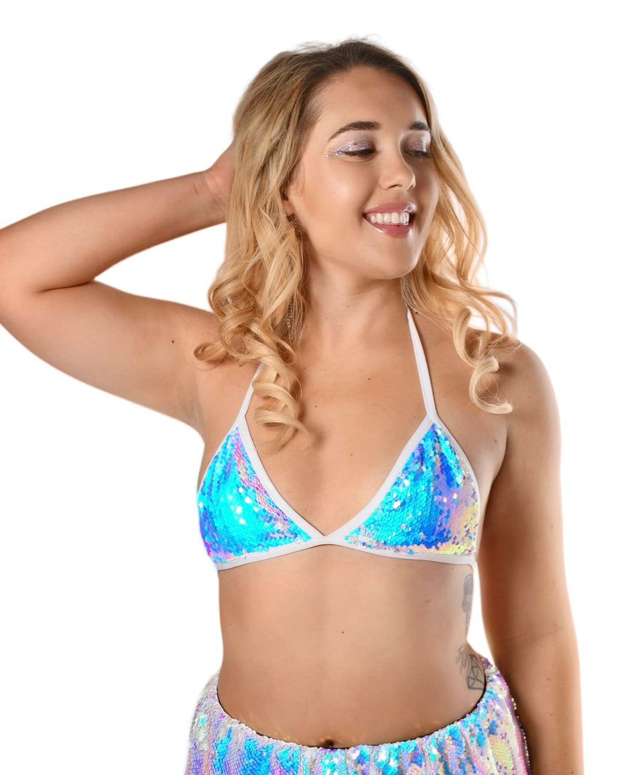 Iridescent Ice Sequin Triangle Top