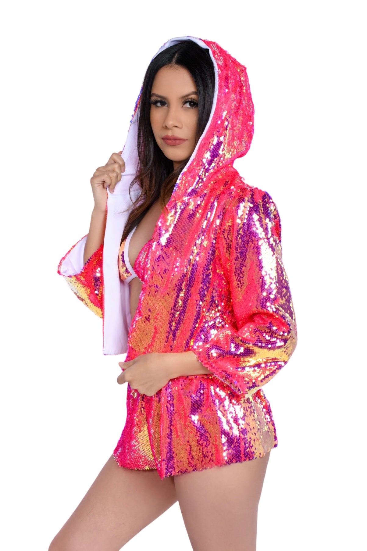 Sequin Cropped Jacket - Flamingo