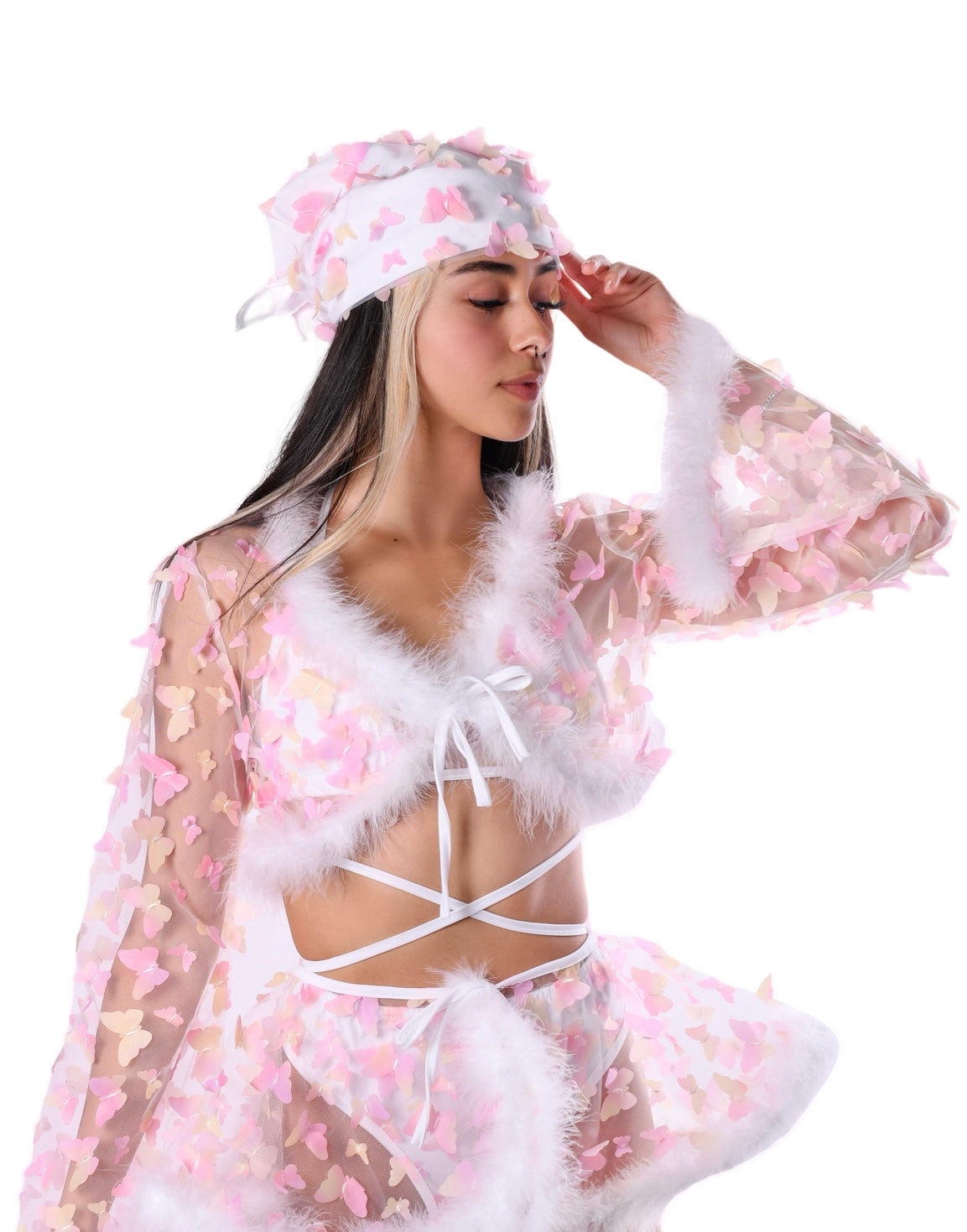 Pink Butterfly Fuzzy 3D Top