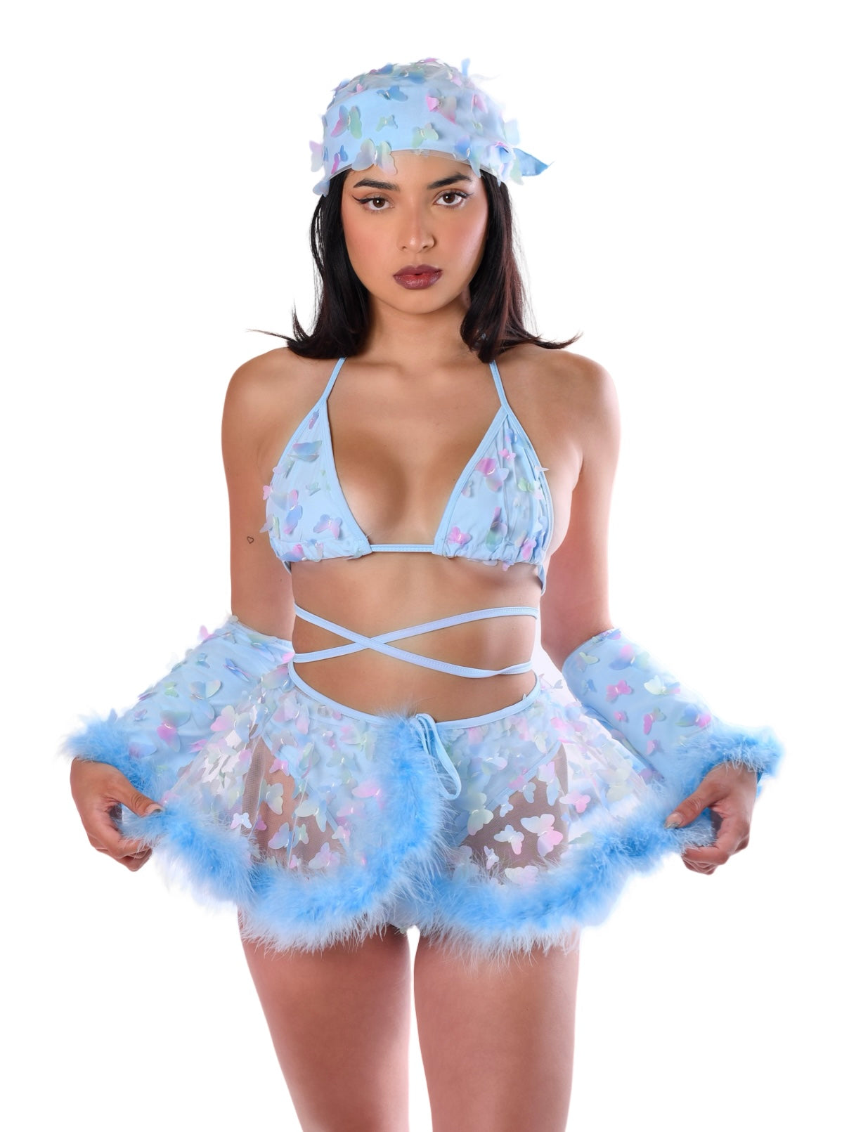 FULL OUTFIT - Blue Butterfly Fuzzy 3D Set (6pcs)