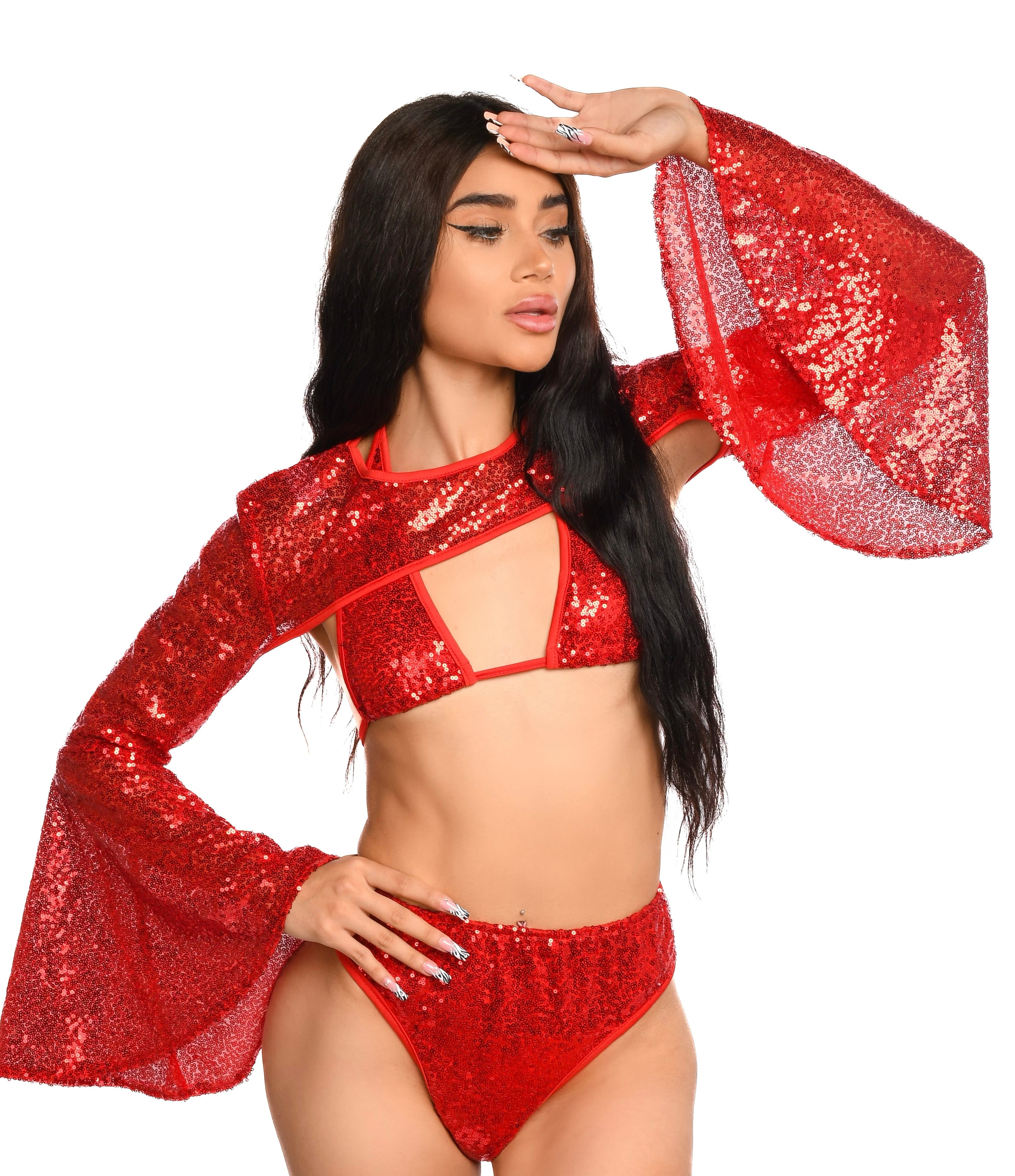 Ruby Sequin Goddess Arm Sleeves