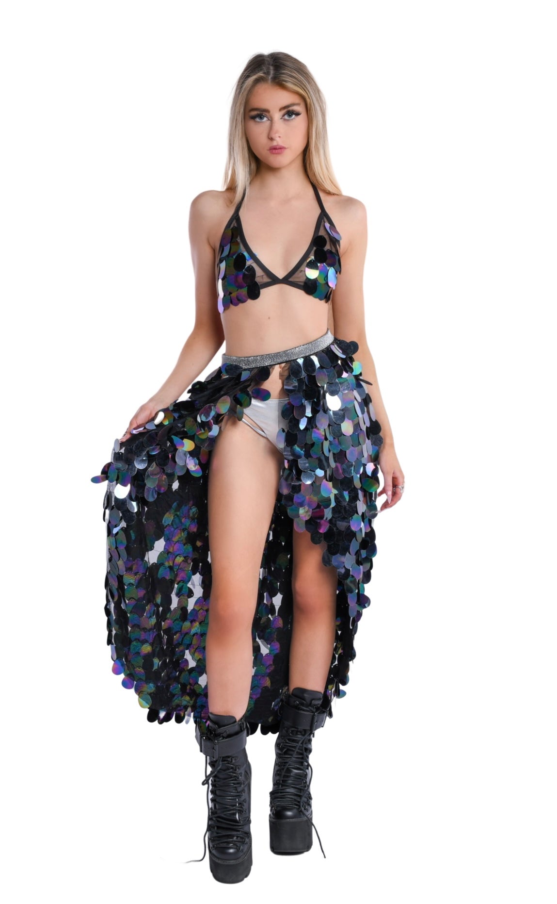 Dark Ocean Goddess Tapered Sequin Skirt