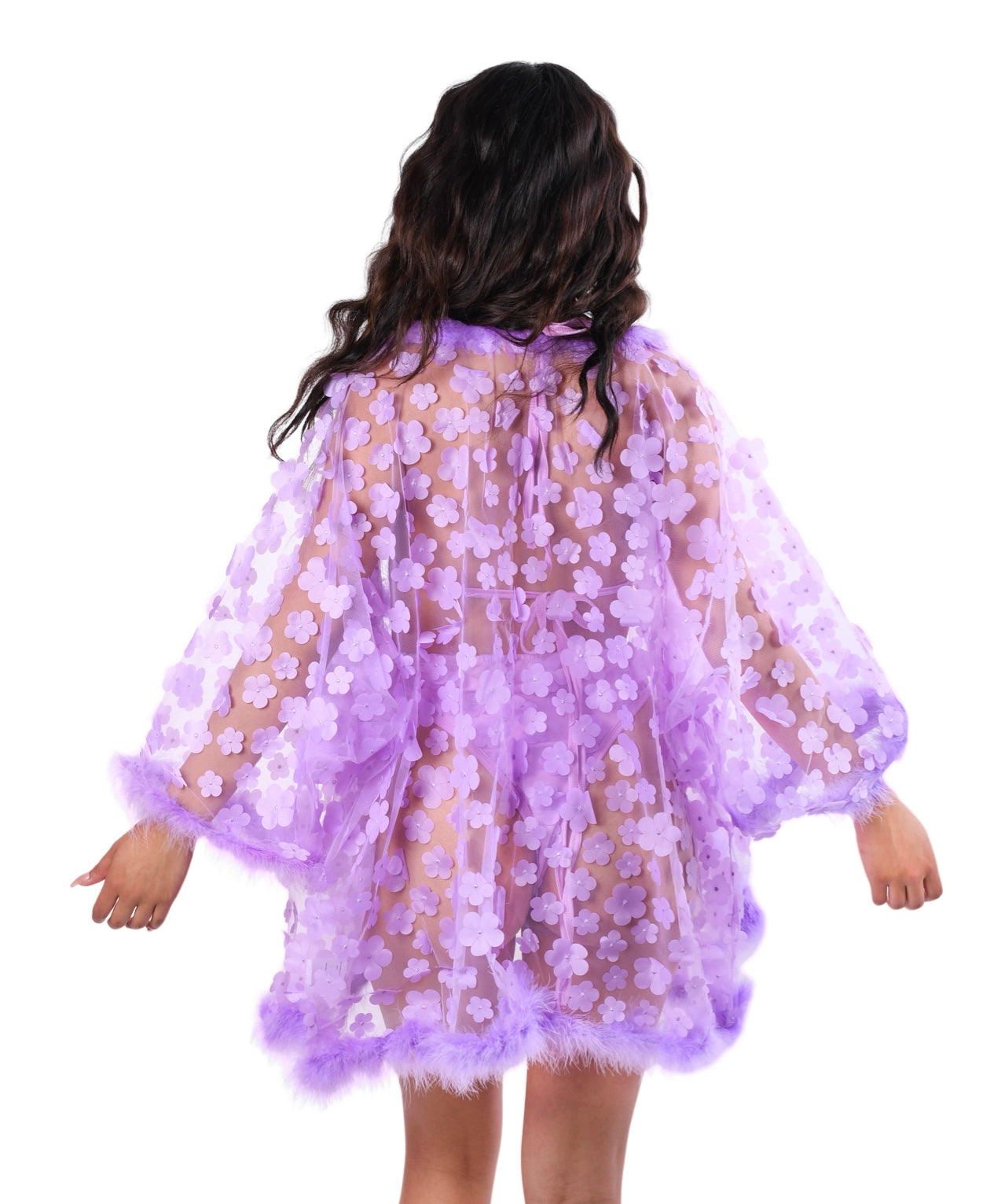 Fuzzy 3D Kimono- Lilac Blossom