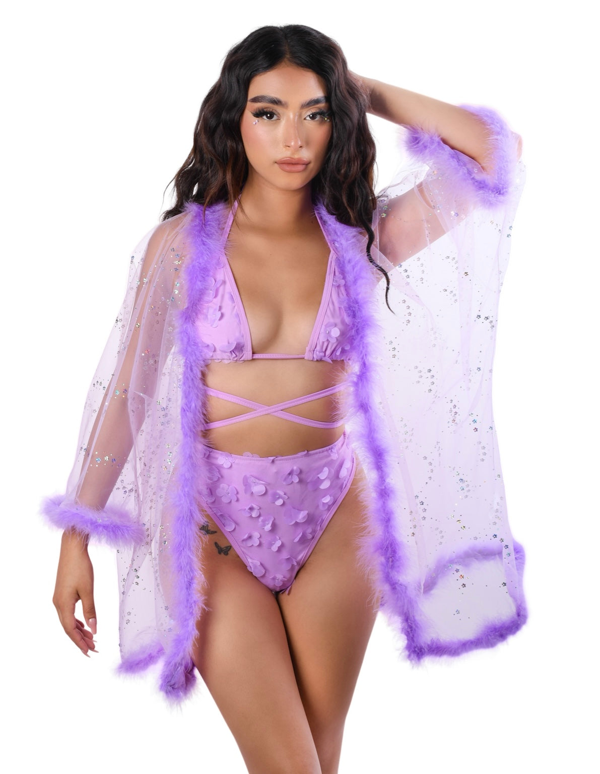 Fuzzy Kimono- Purple Glitter Stars