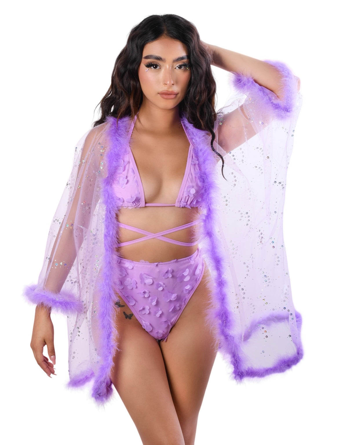 Fuzzy Kimono- Purple Glitter Stars