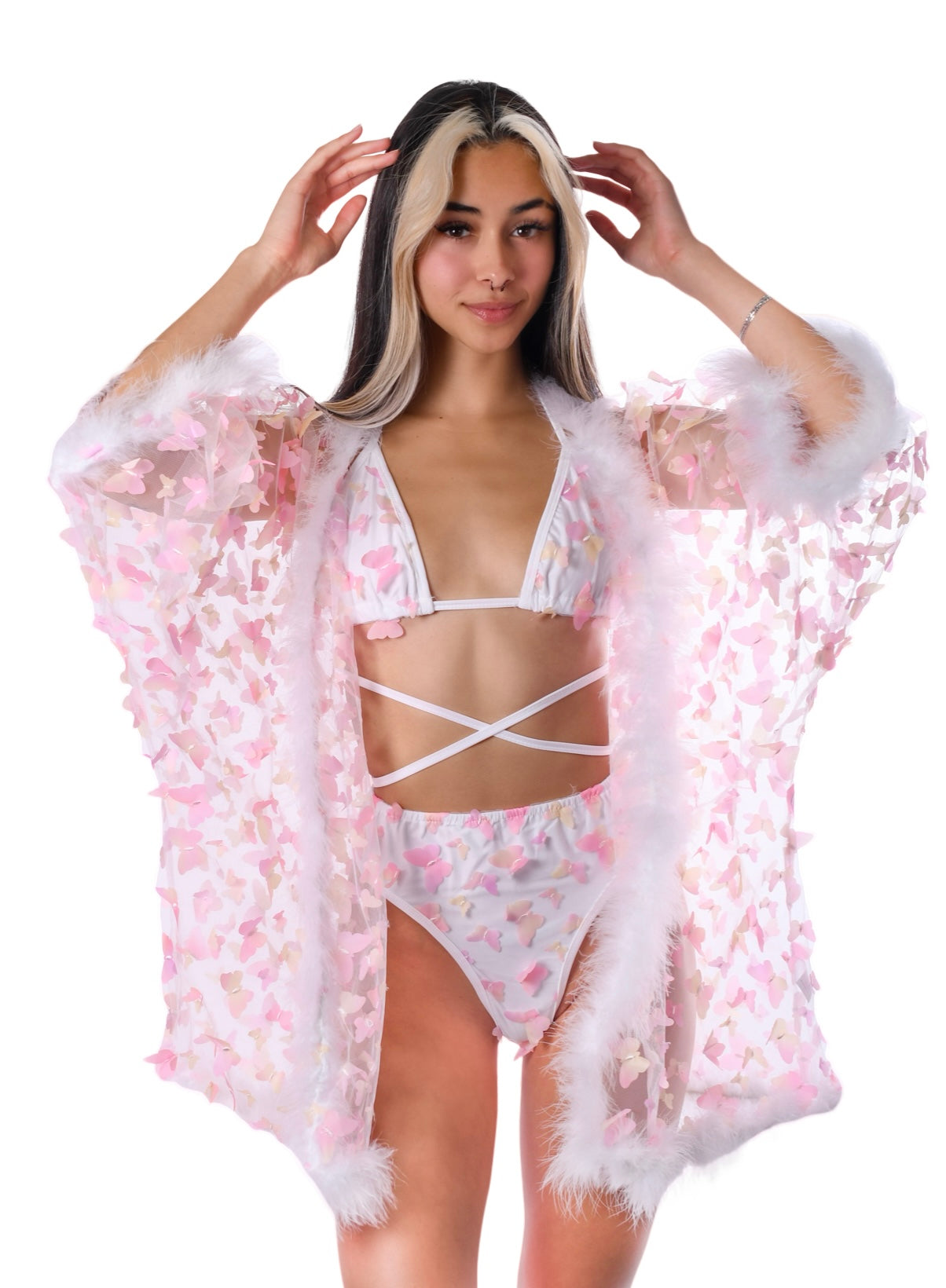 Fuzzy 3D Kimono- Pink Butterfly
