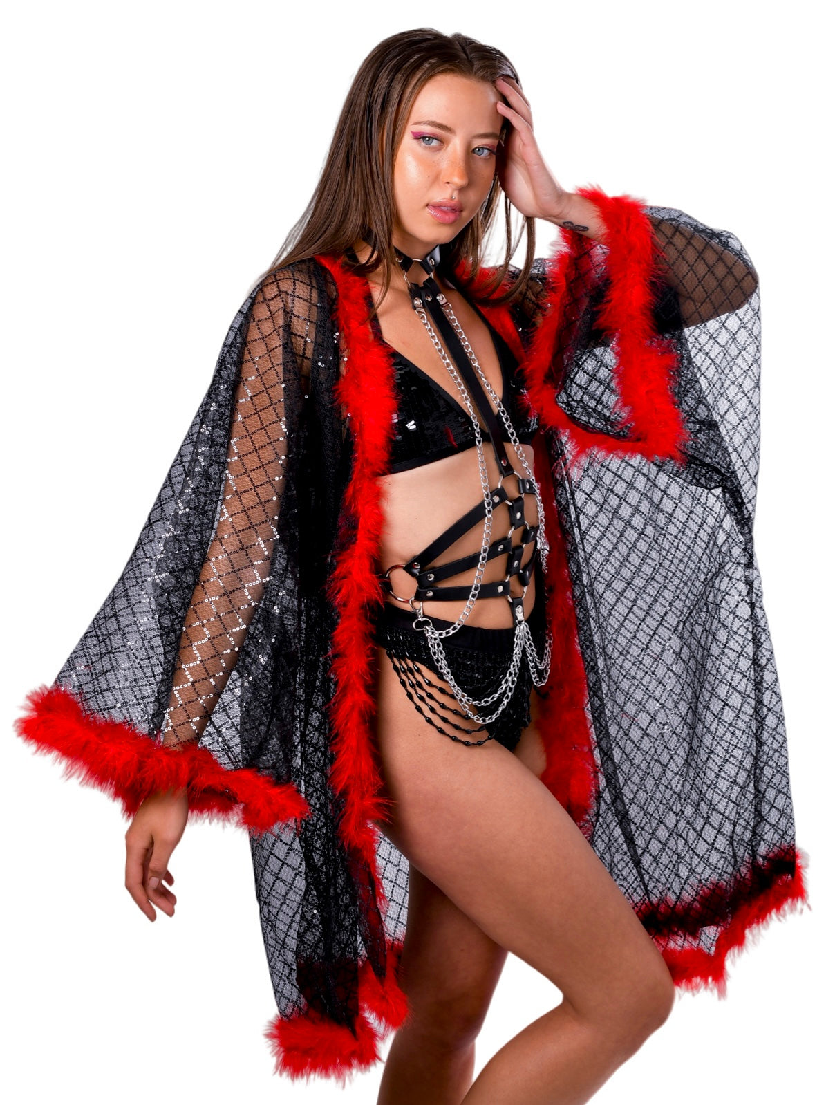 Fuzzy Sequin Kimono- Gothic