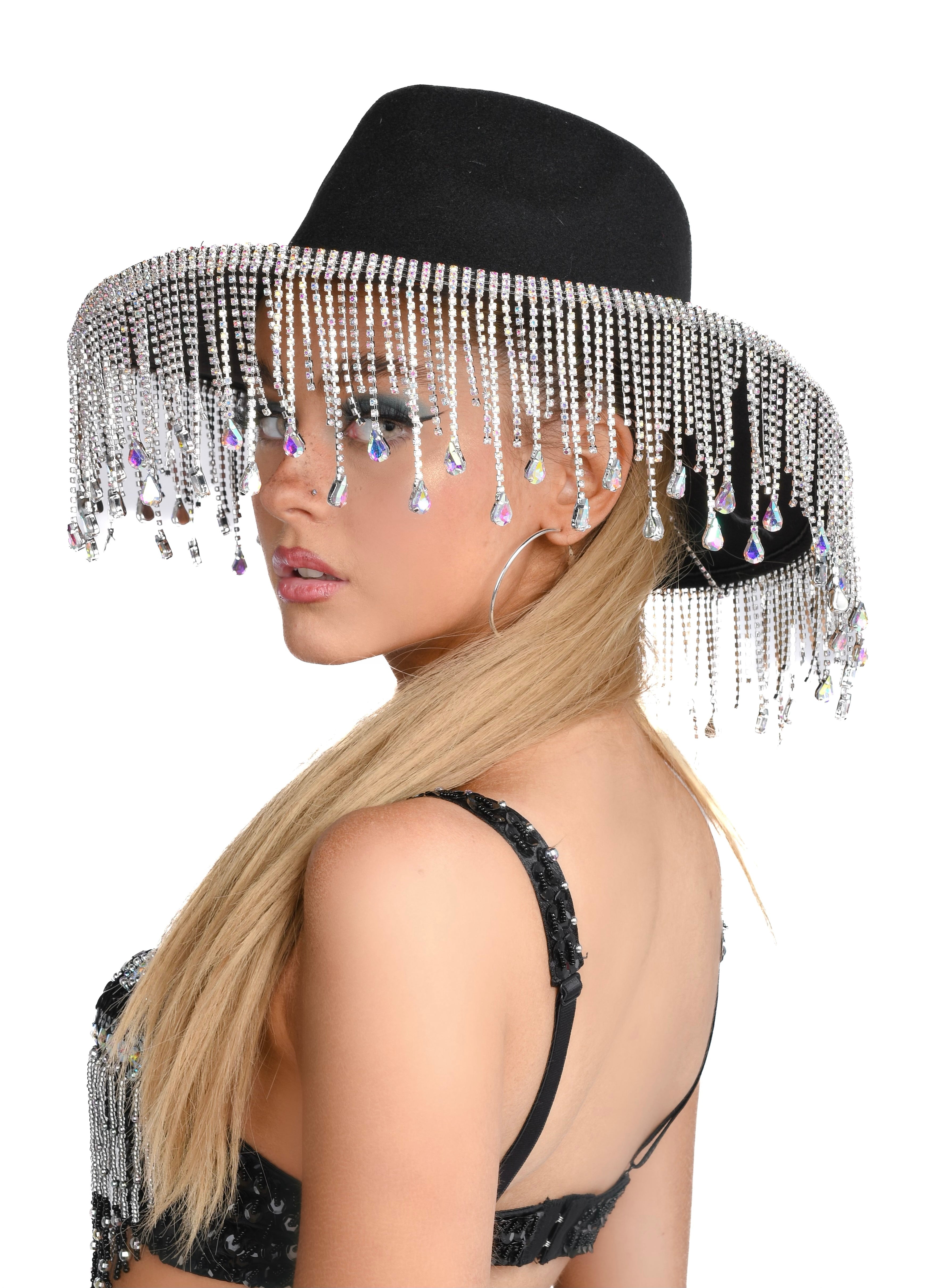 Iridescent Rhinestone Brim Hat
