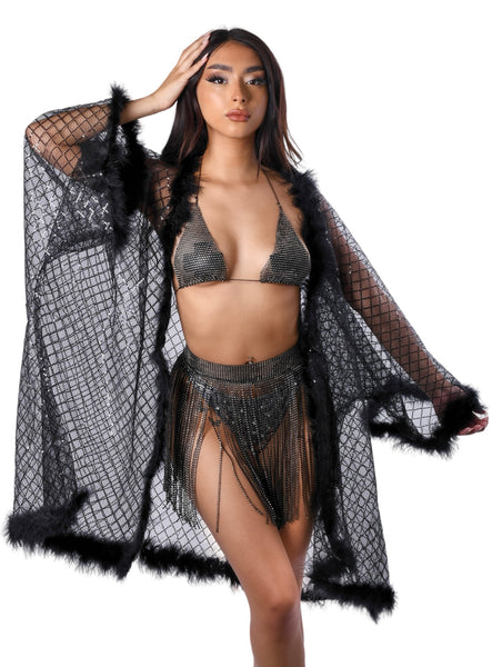 FULL OUTFIT- Crystal Black(Top+Skirt+Kimono) Rave clothes,rave – THE LUMI  SHOP
