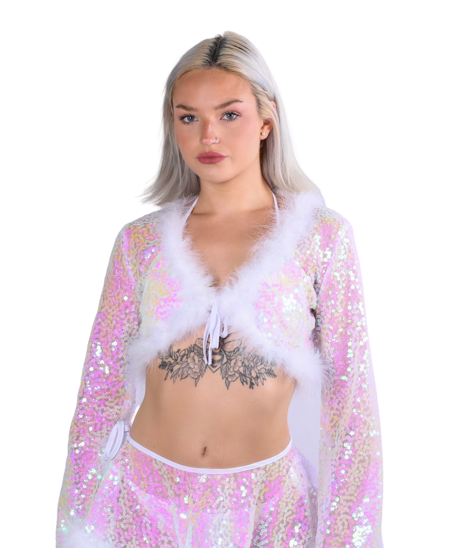 Baby Pink Fuzzy 3D Sequin Top