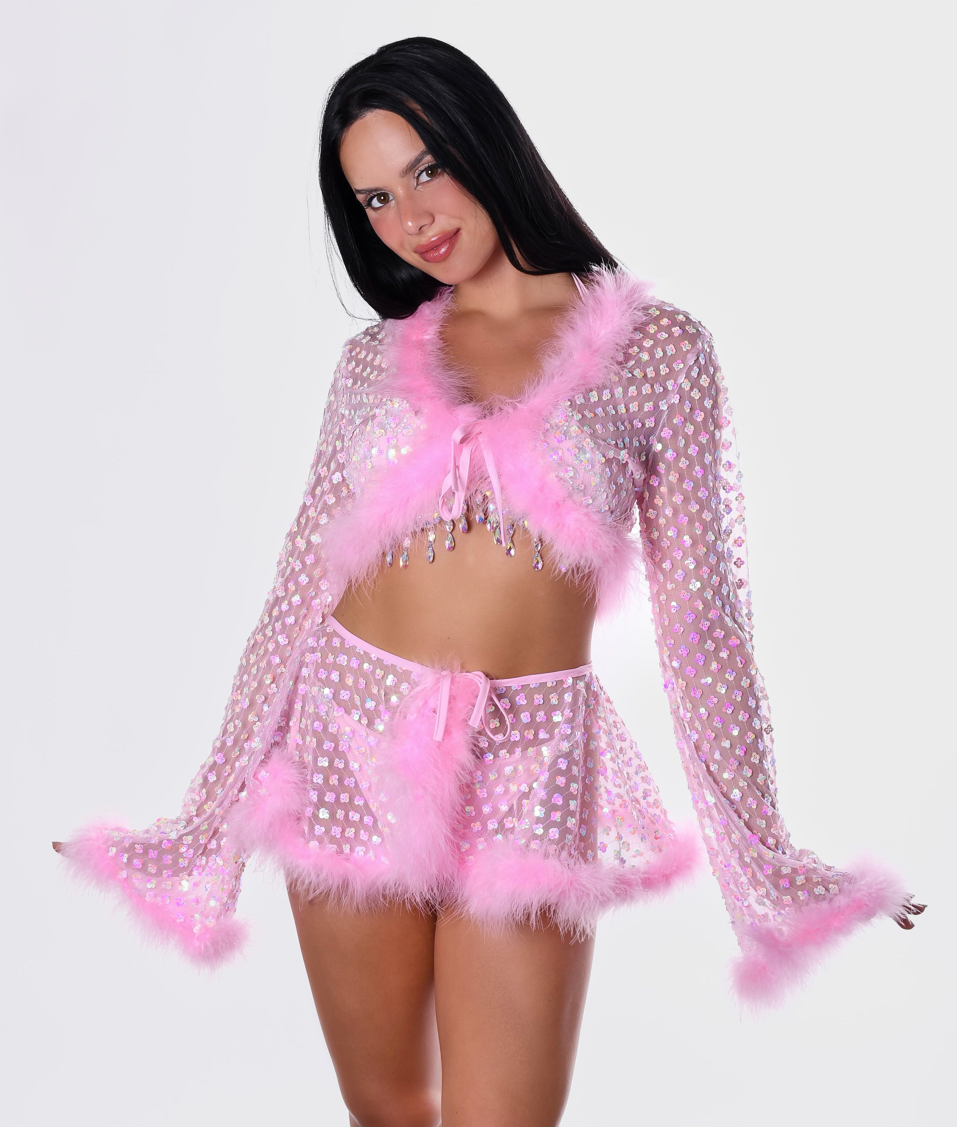 Pink Daisy Fuzzy 3D Sequin Set