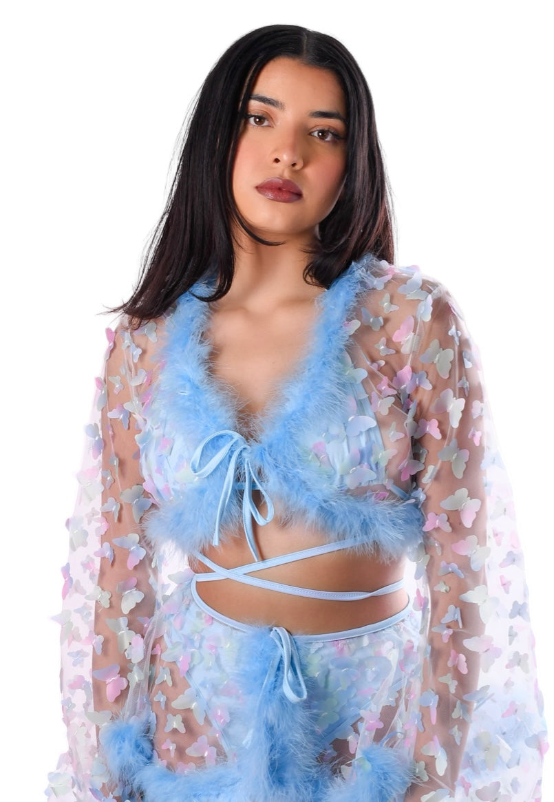 Blue Butterfly Fuzzy 3D Top