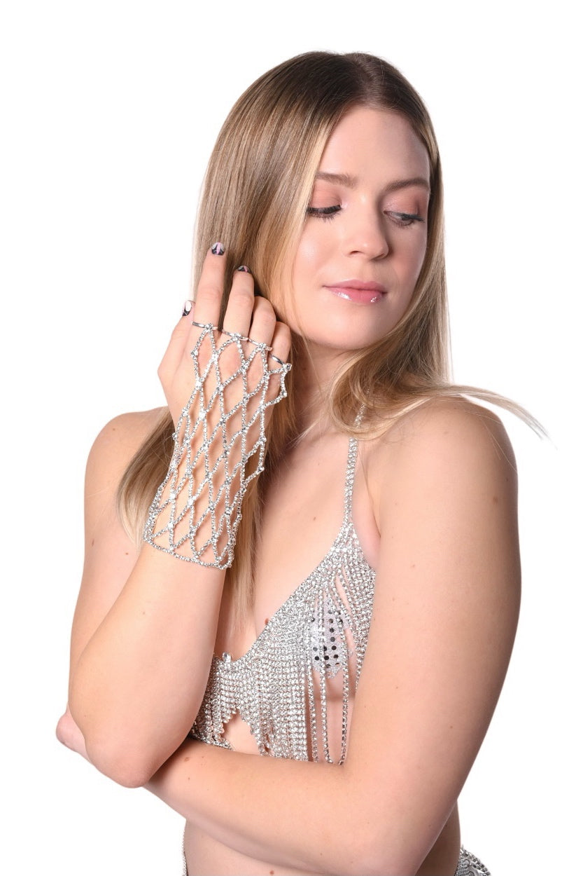 Silver Rhinestone Hand Glove