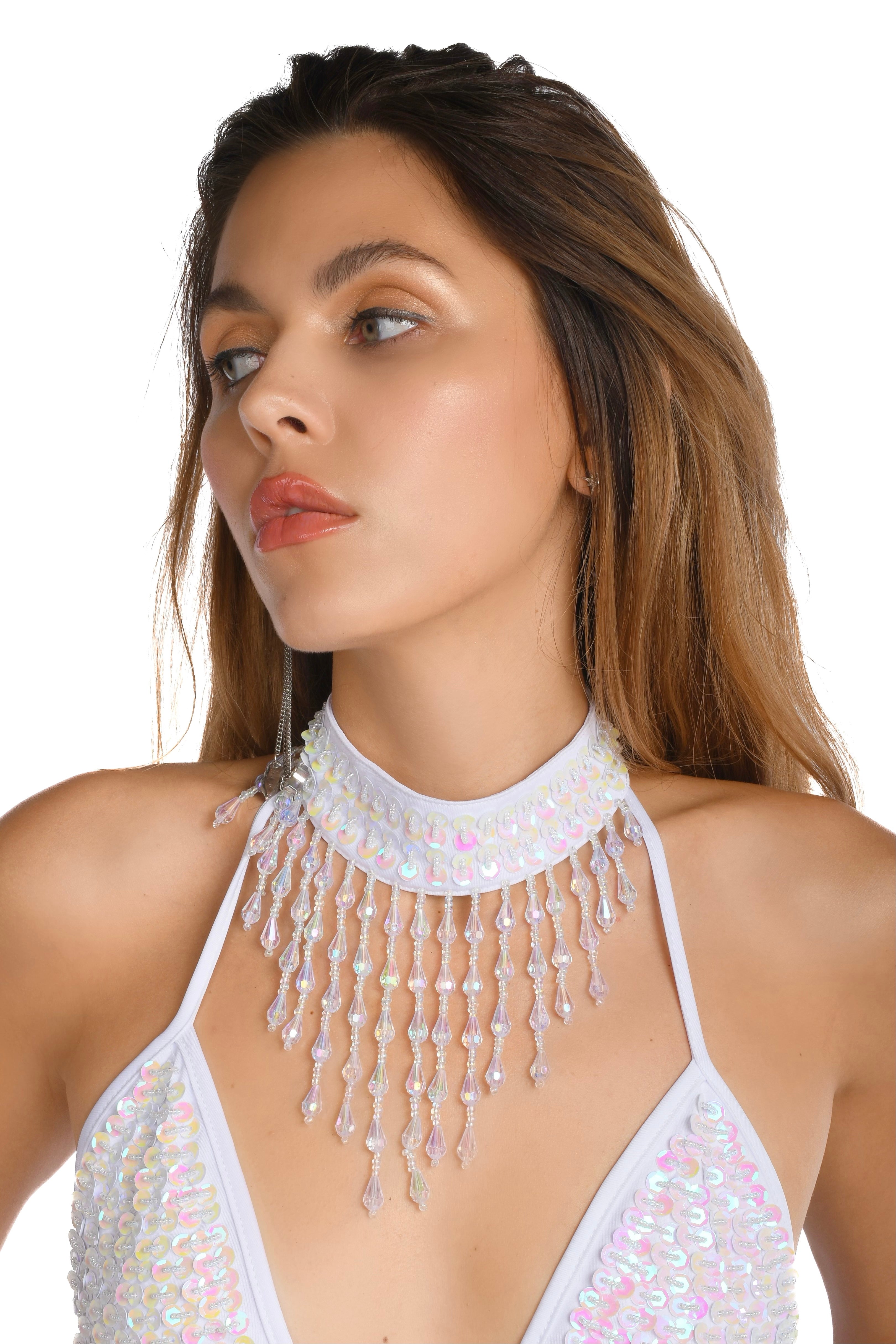 Hand Stitched Sequin Choker- Pearl