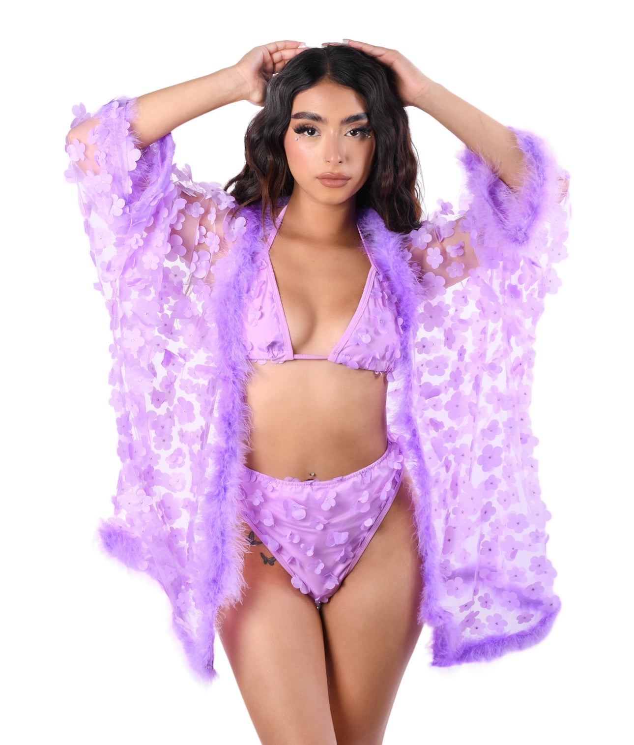Fuzzy 3D Kimono- Lilac Blossom