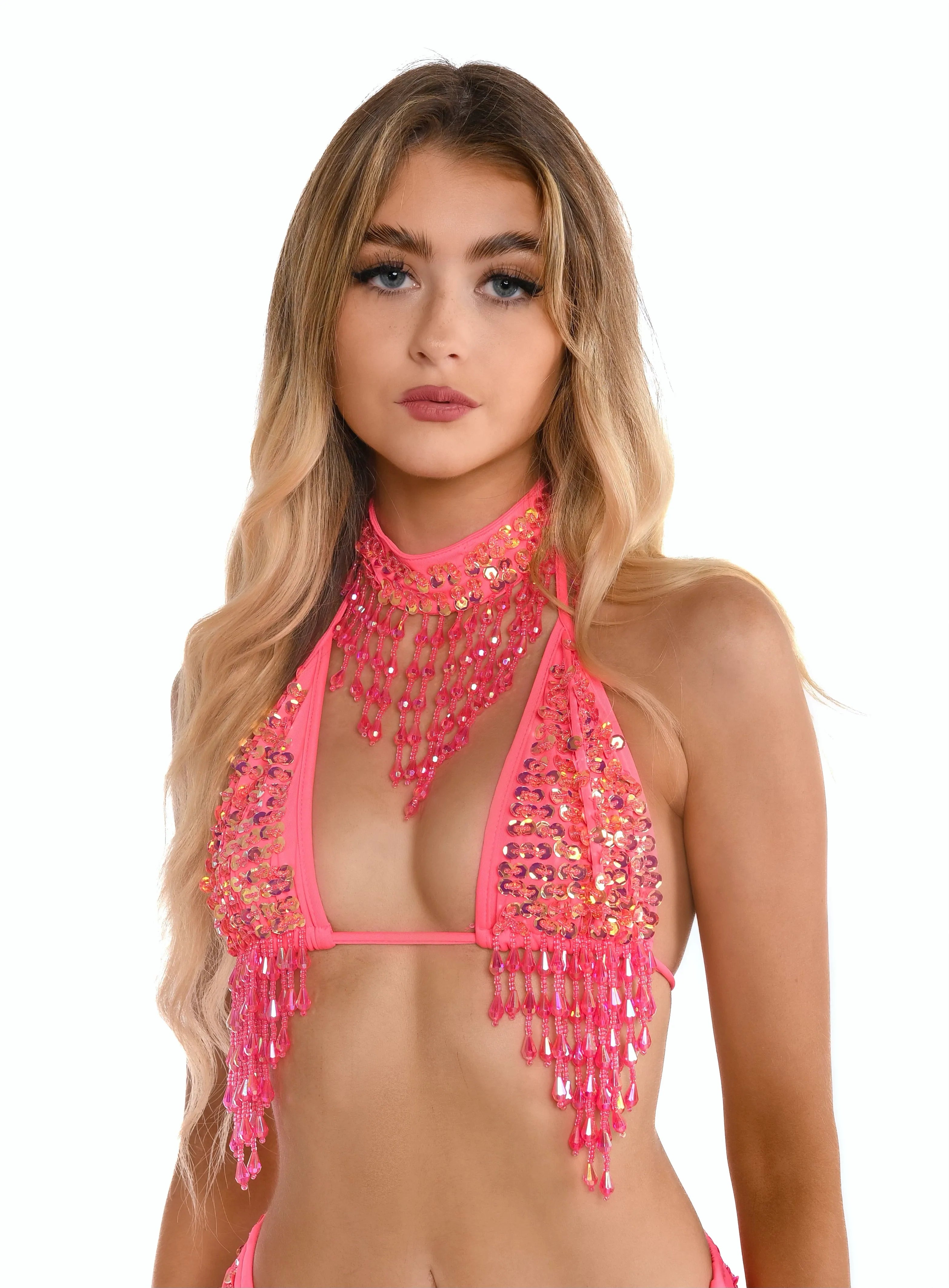 FULL OUTFIT- Coral Hand Stitched Sequin Set