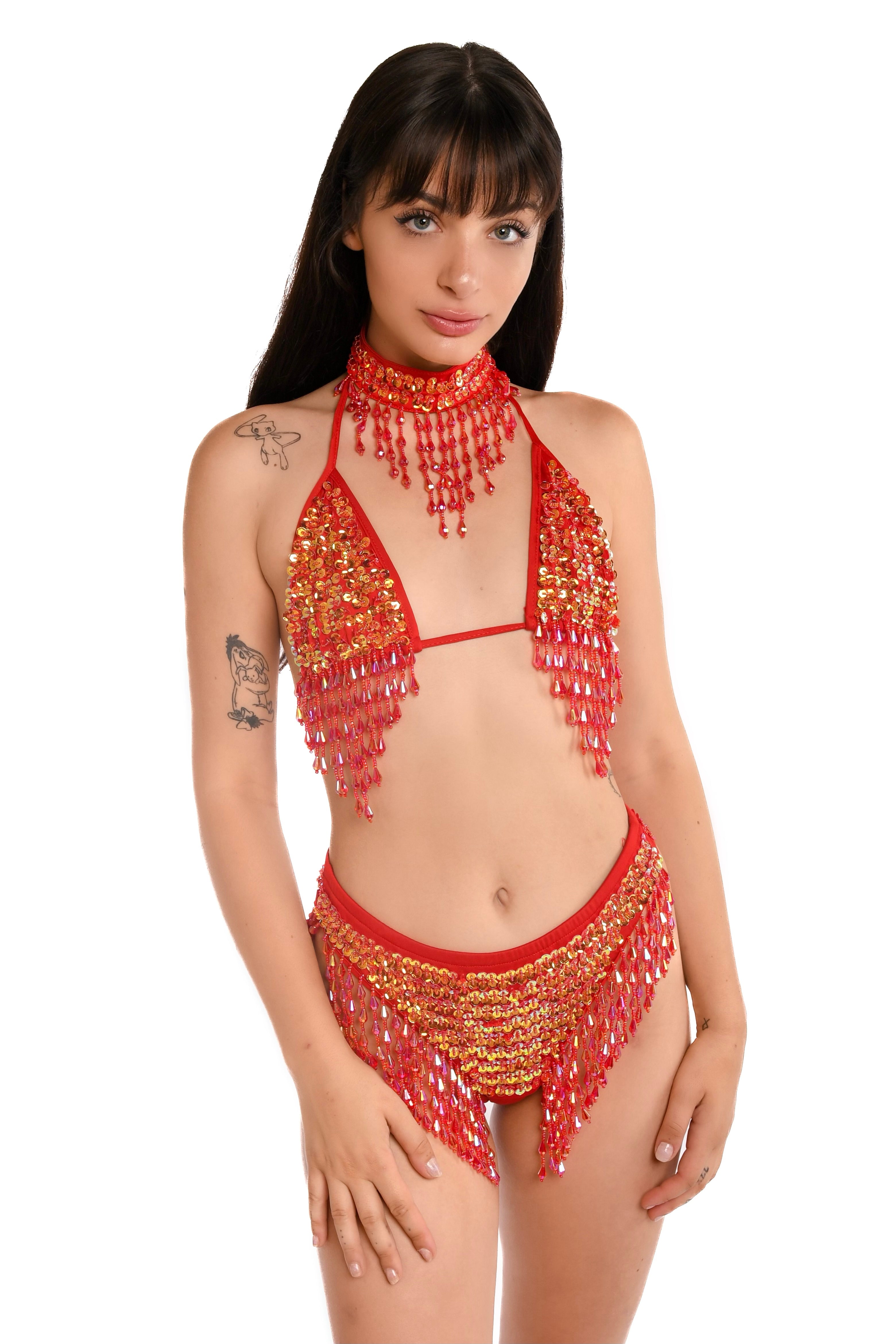 Hand Stitched Sequin Set- Flame Red