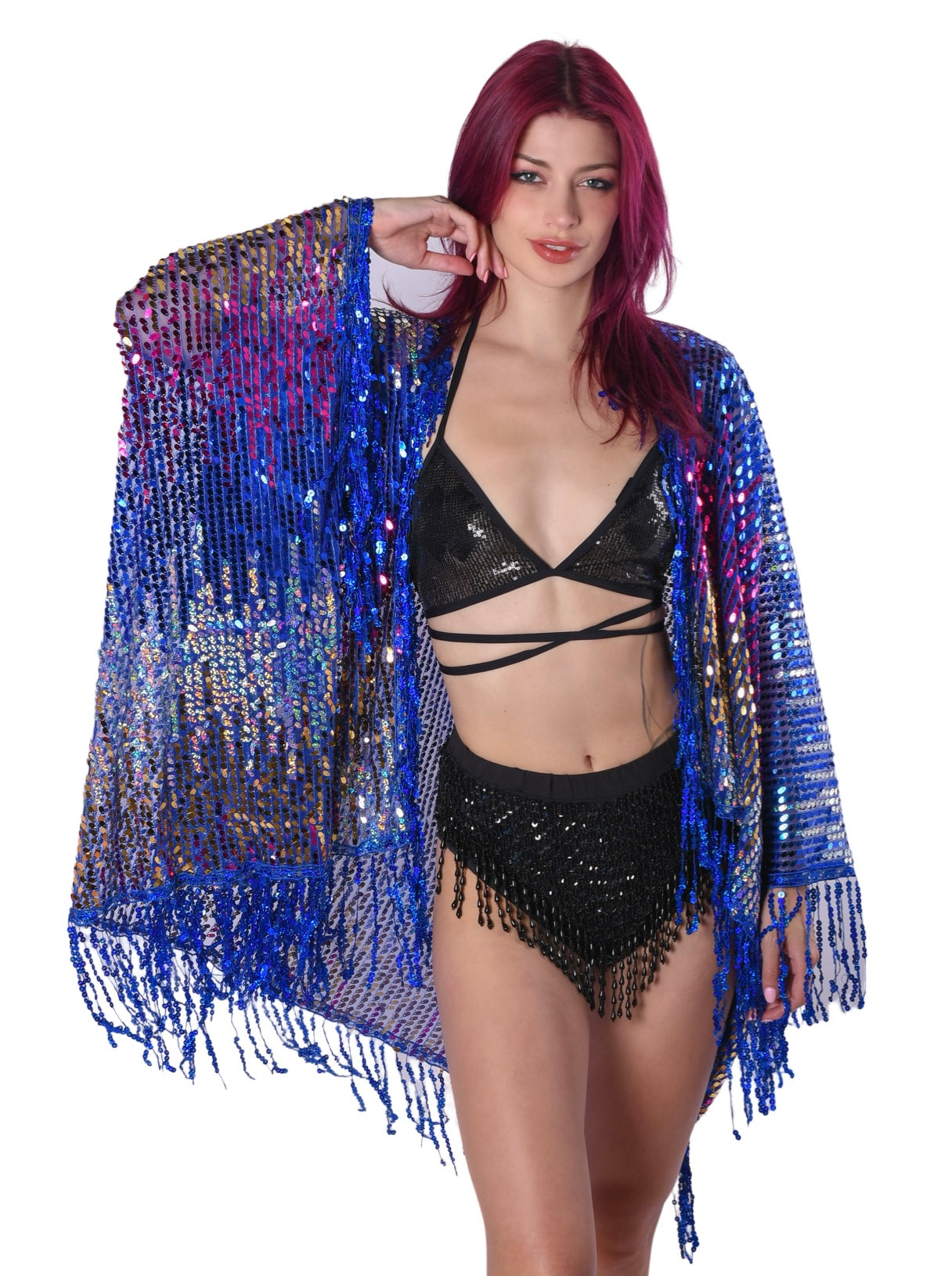 Sequin Tassel Kimono- Royal Blue
