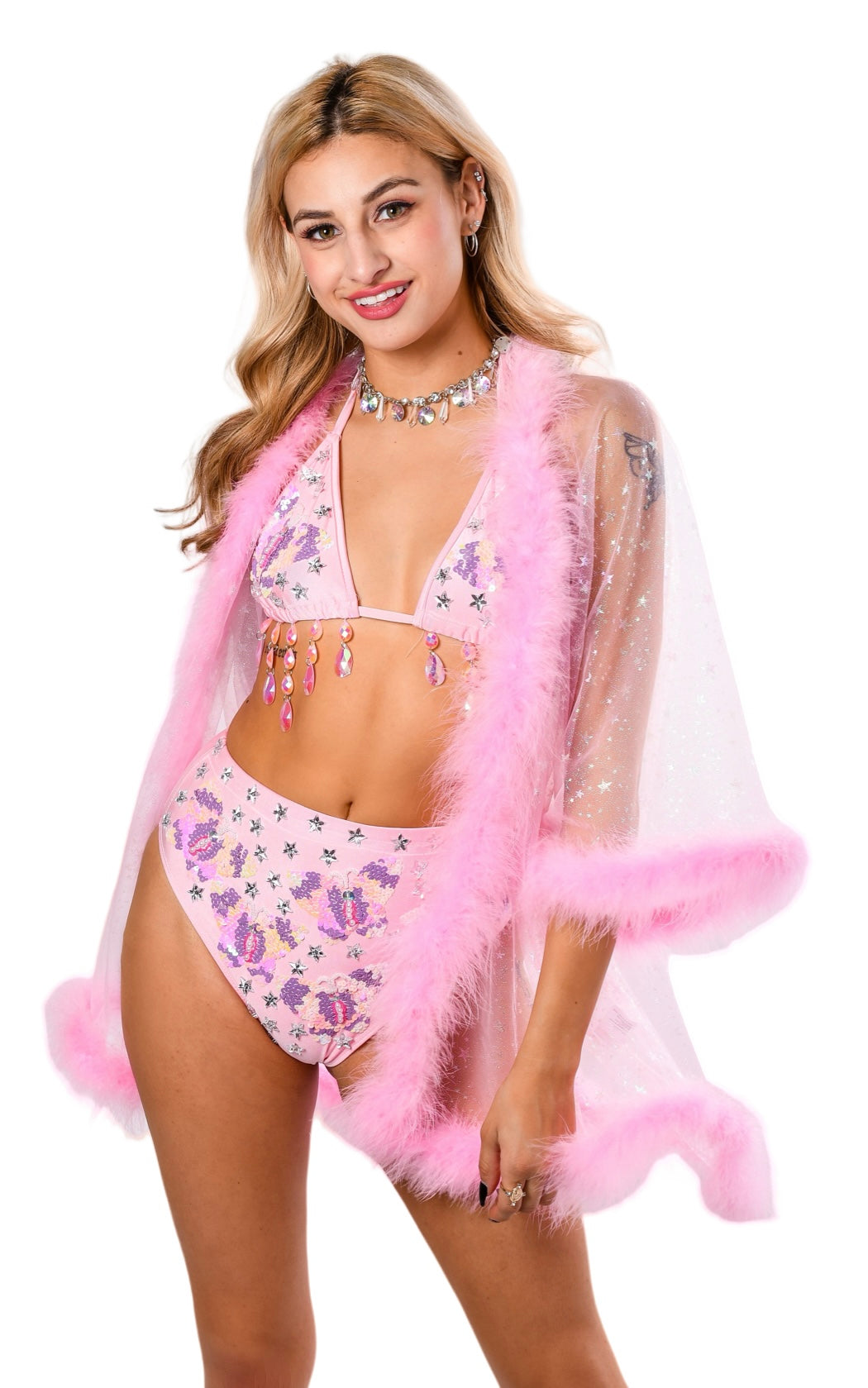 FULL OUTFIT - Pink Butterfly (Set + Fuzzy Kimono)