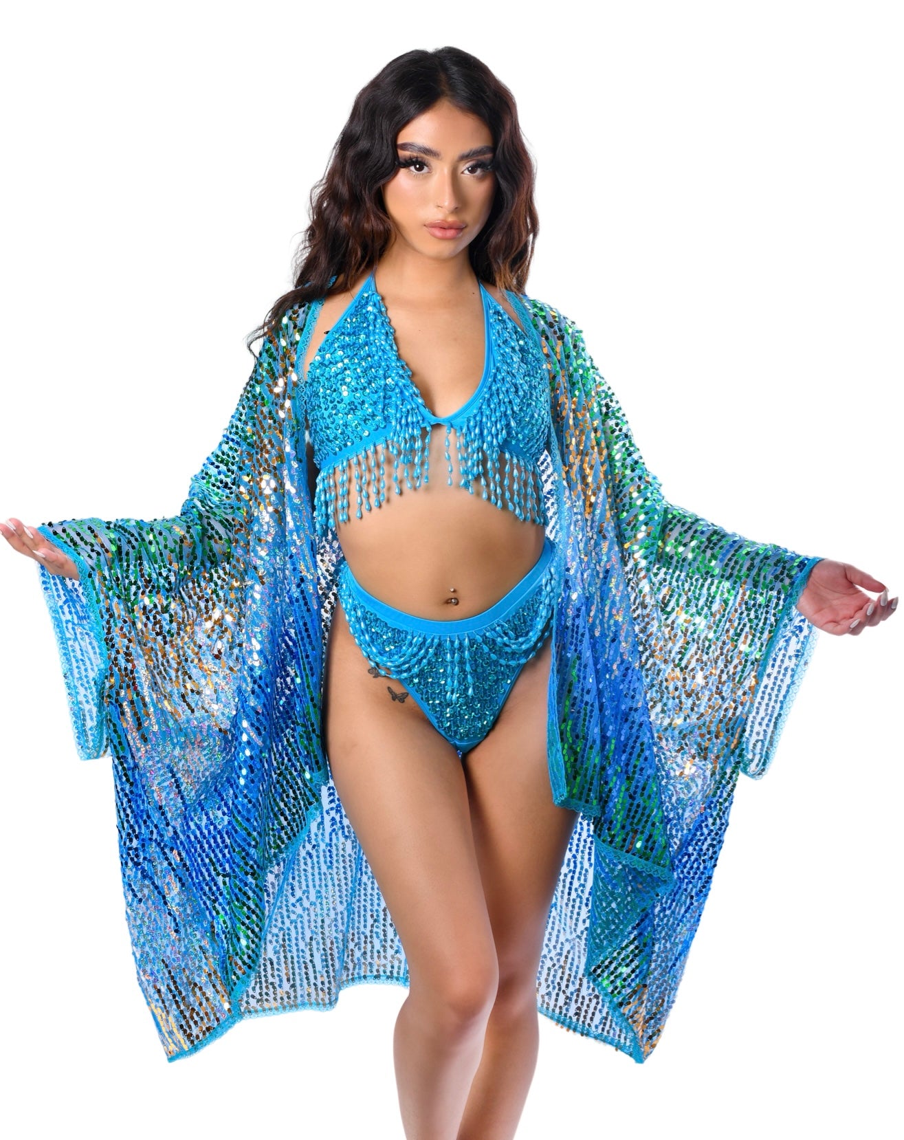 Sequin Kimono - Blue Waves