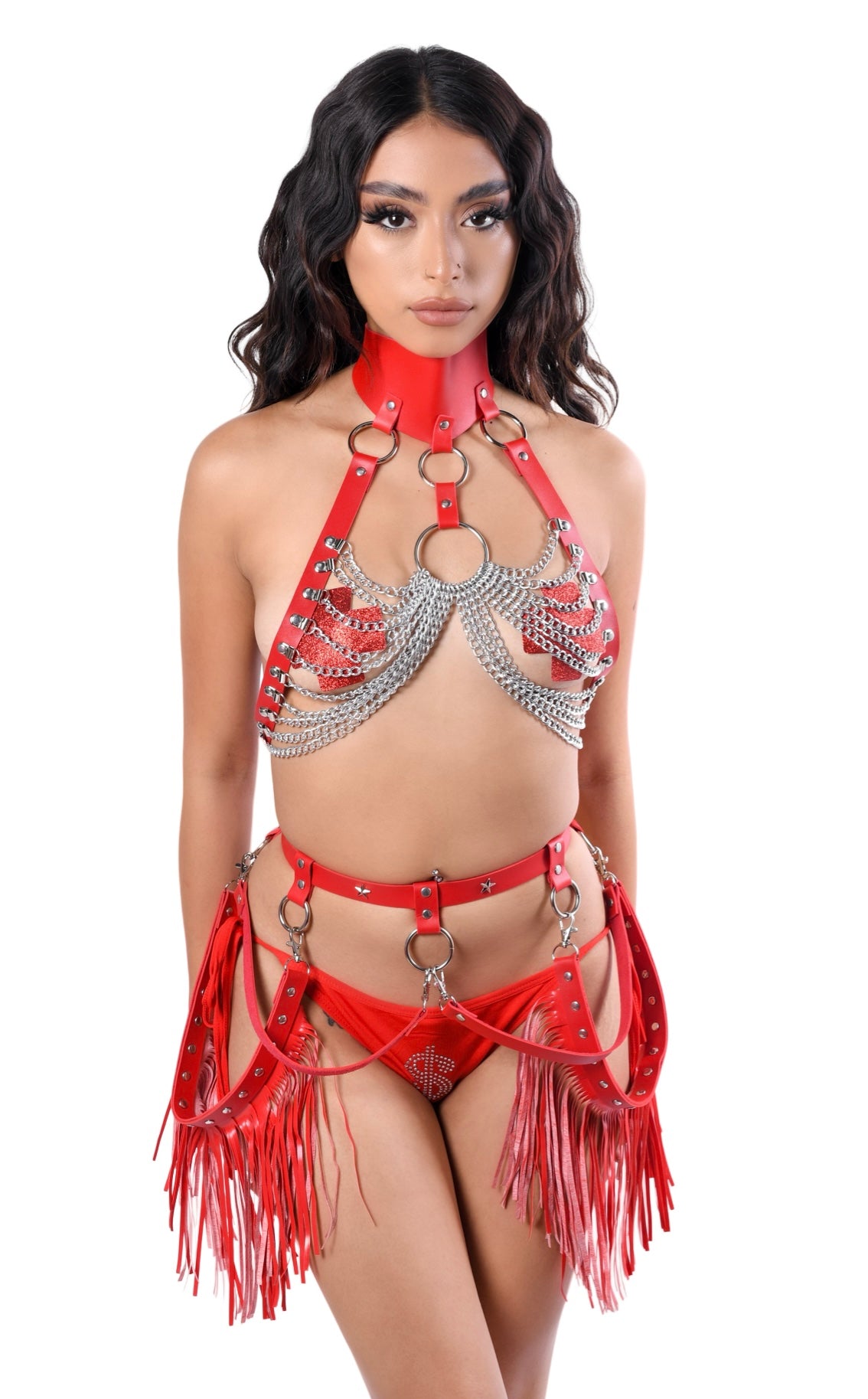 Red Cowgirl Vegan Leather Harness Set
