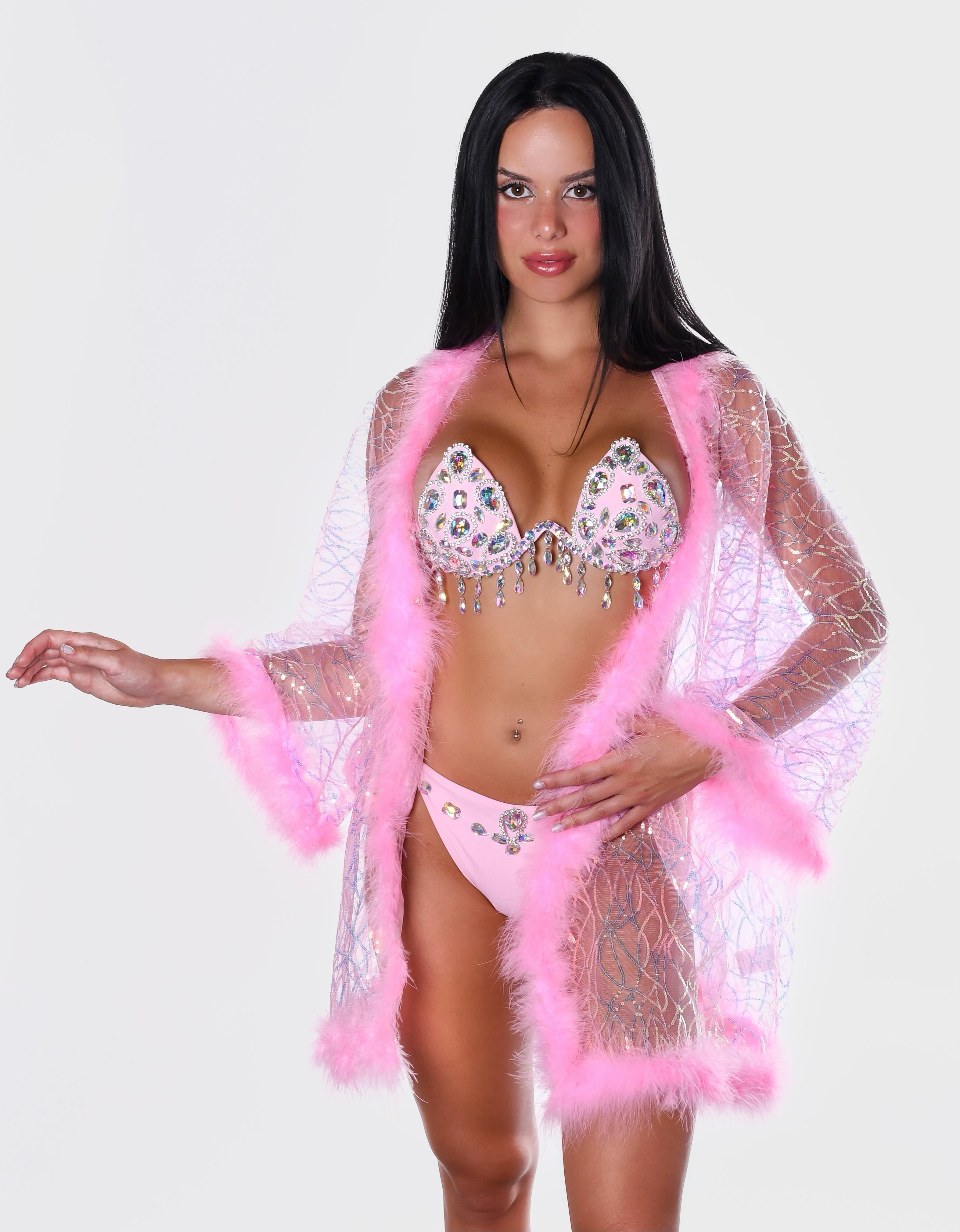 Fuzzy Sequin Kimono- Baby Pink Pixie