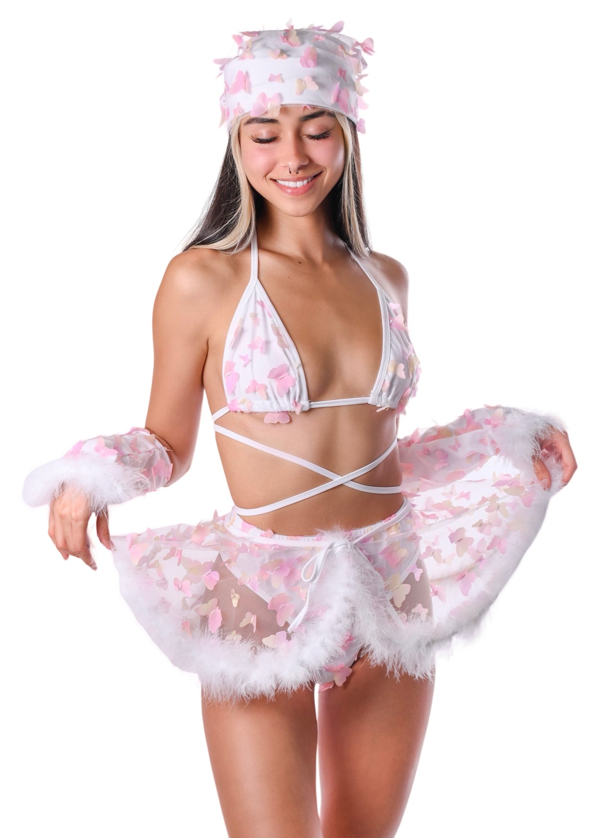 Pink Butterfly Fuzzy 3D Skirt
