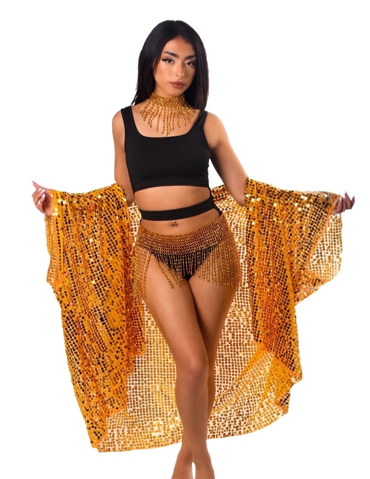 Sequin Kimono- Amber Gold
