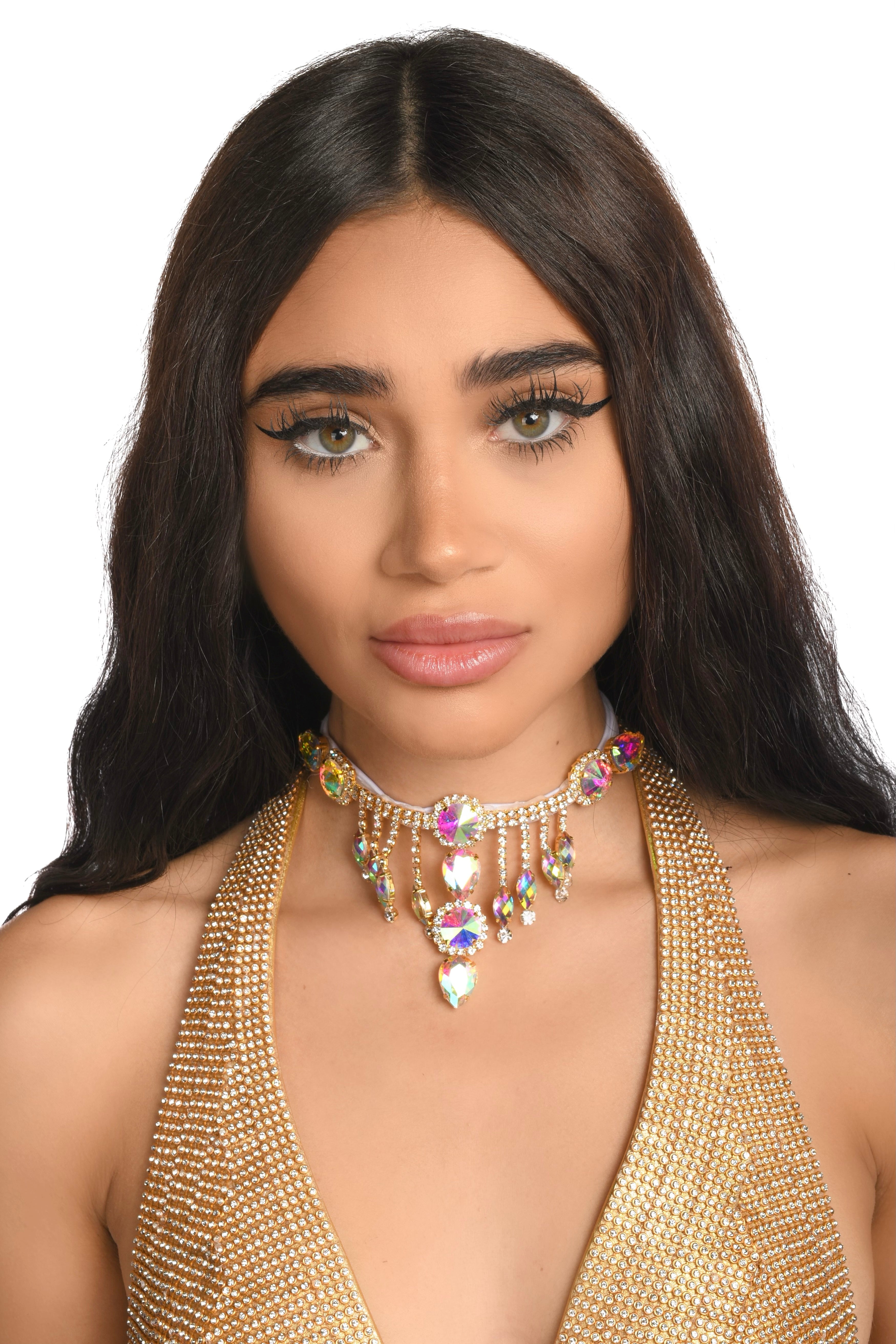 Gold Iridescent Gem Necklace