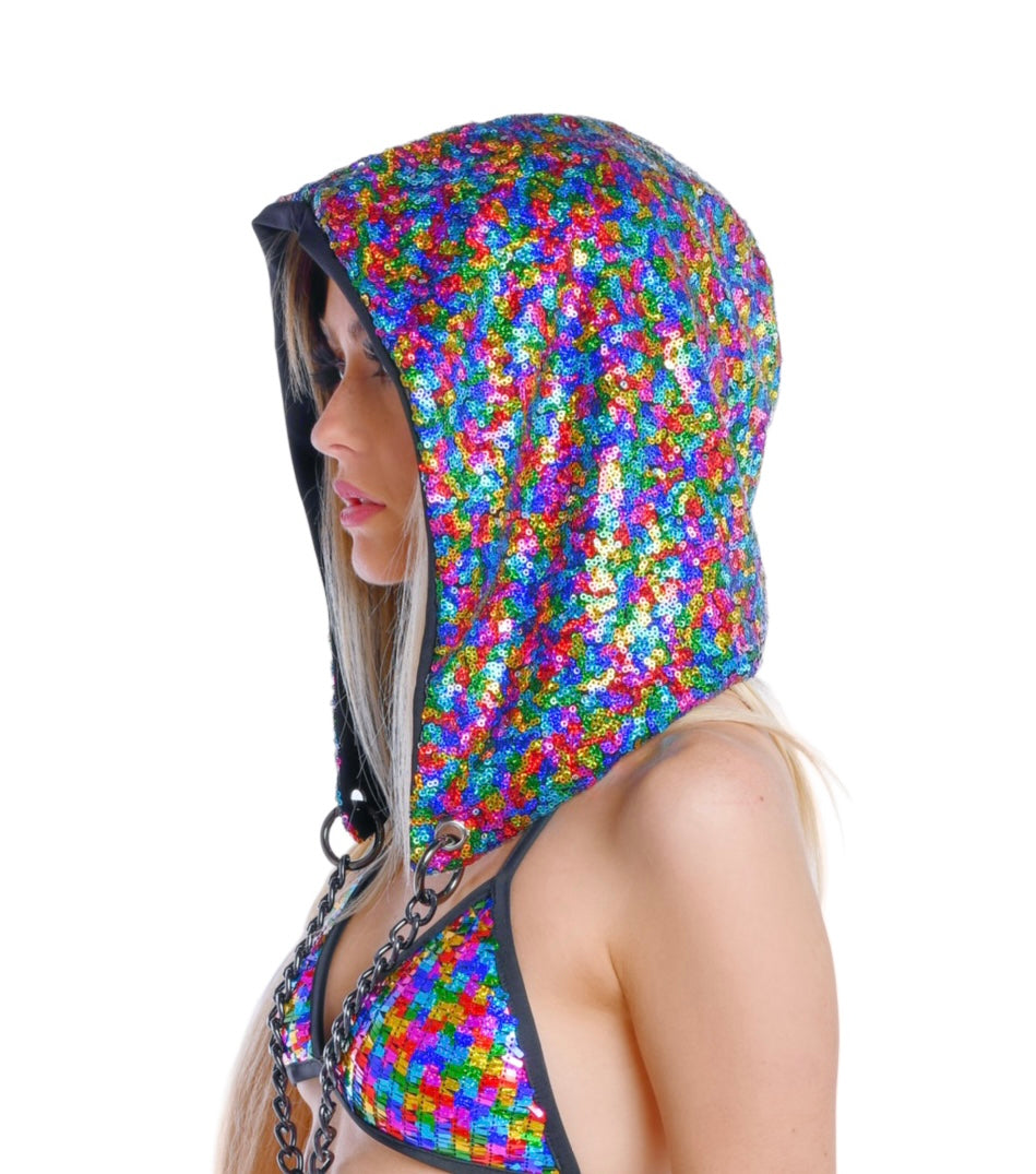 Reversible Sequin Hood - Rainbow Mist