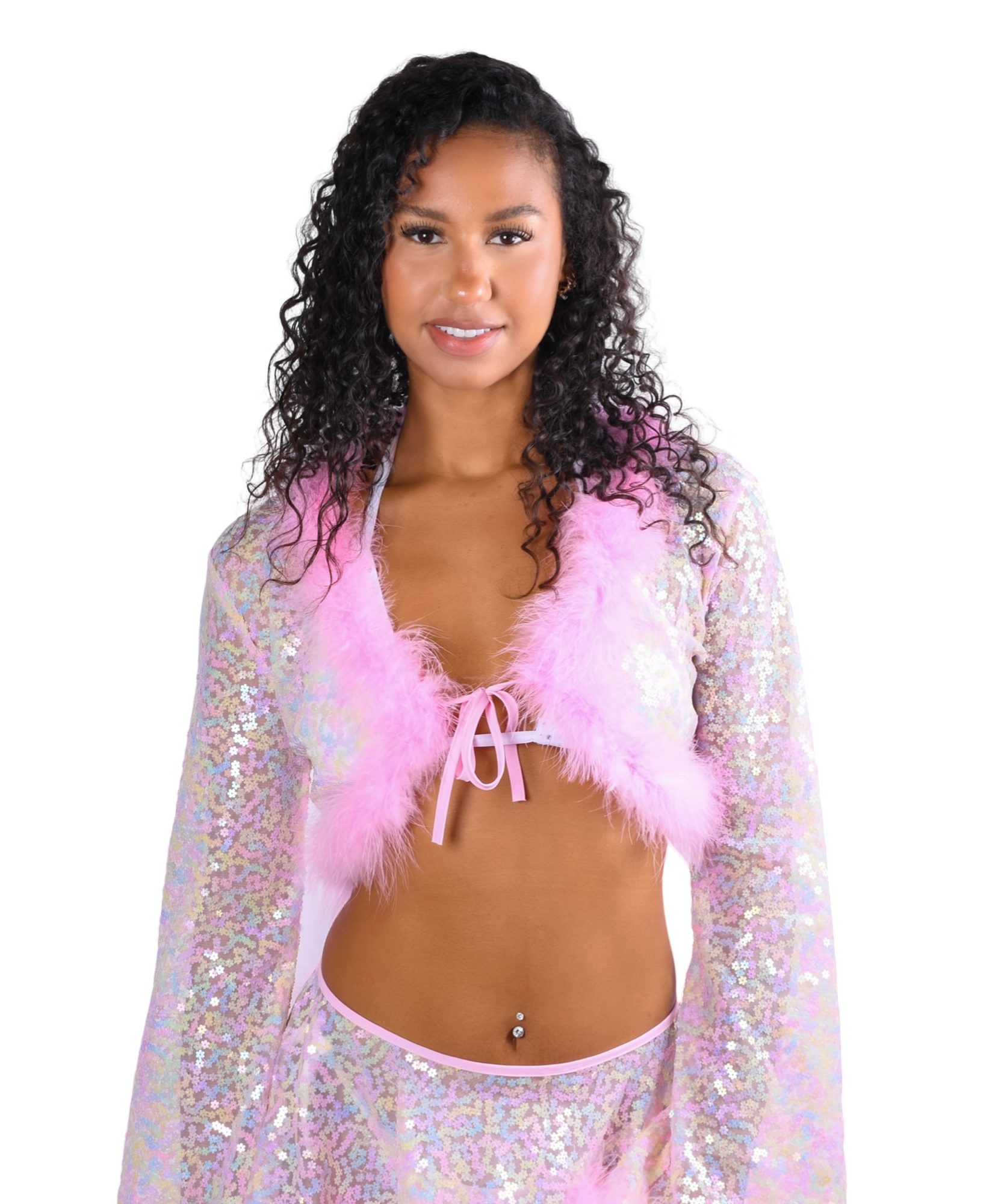 Pink Candy Fuzzy 3D Sequin Top