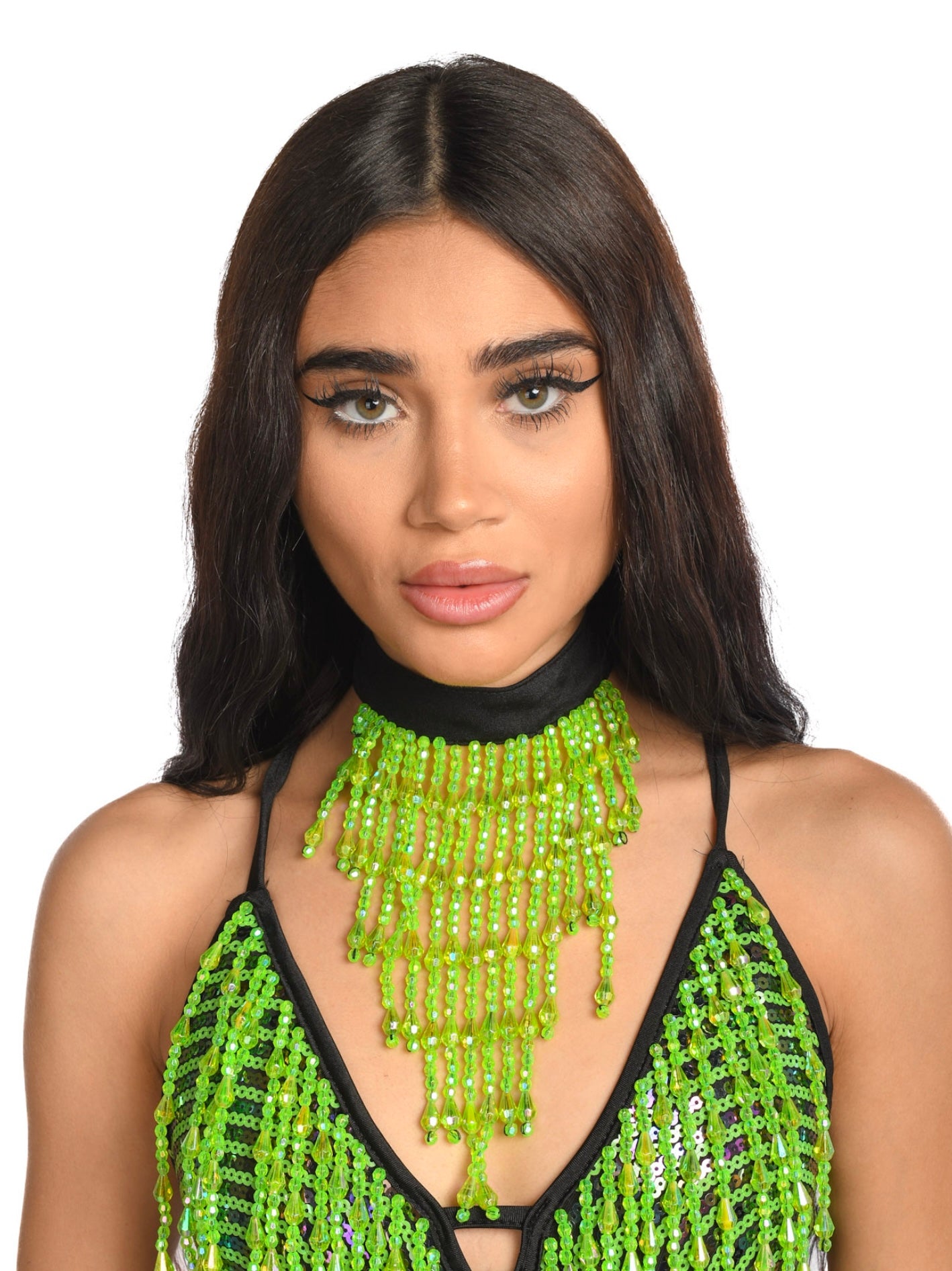 Hand Stitched Sequin Choker/Necklace - Neon Spiral