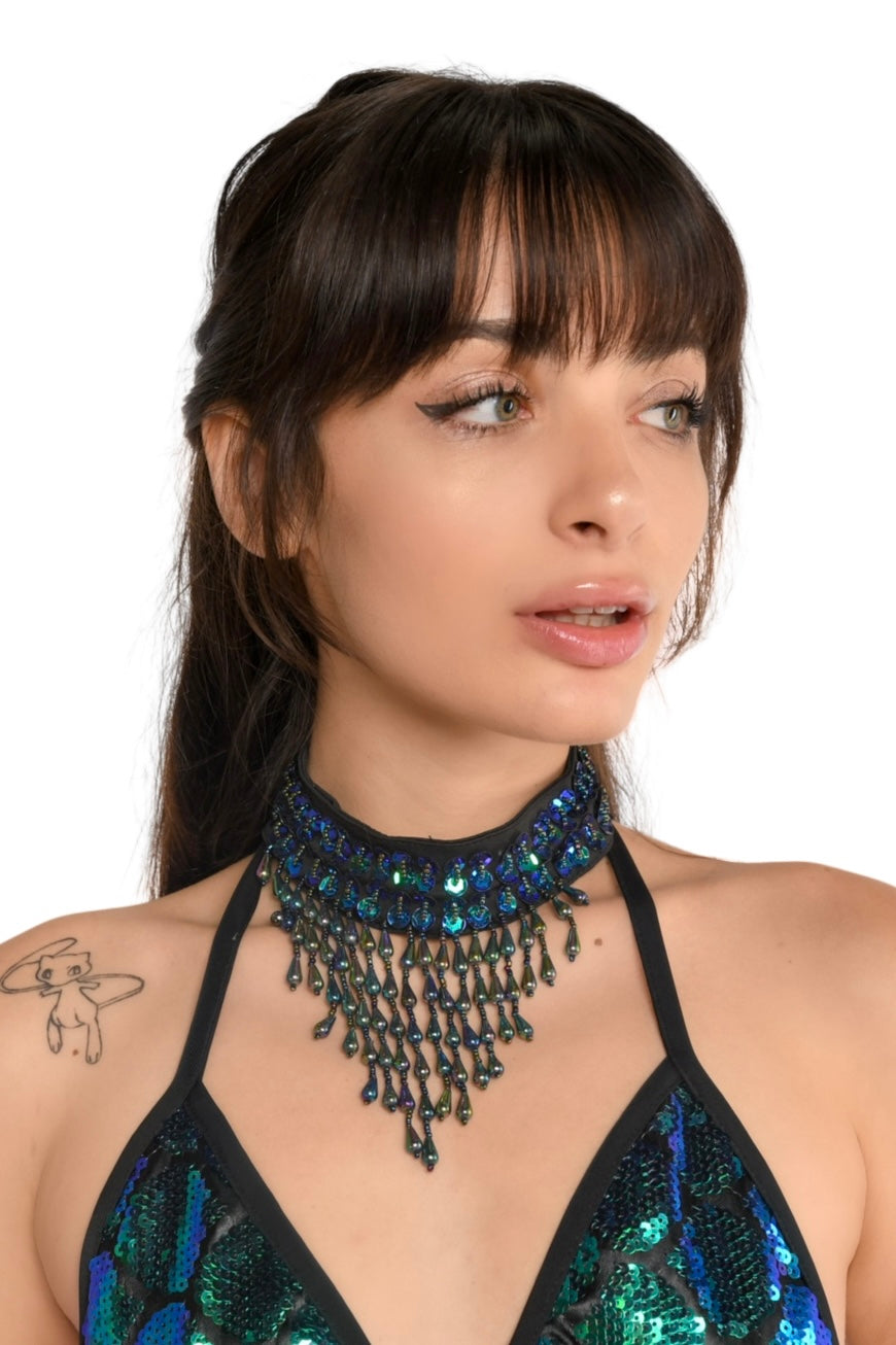 Hand Stitched Sequin Choker/Necklace - Chameleon