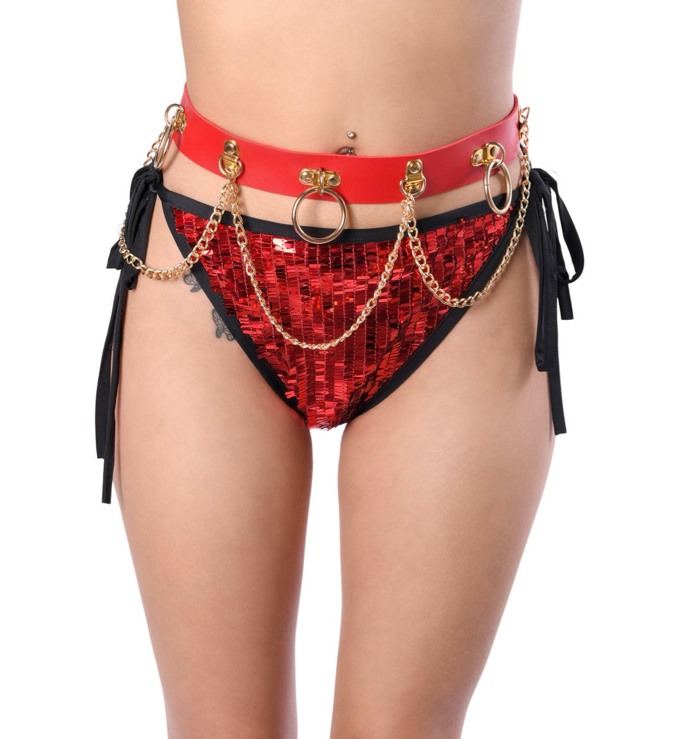 Red/Gold Vegan Leather Harness Belt