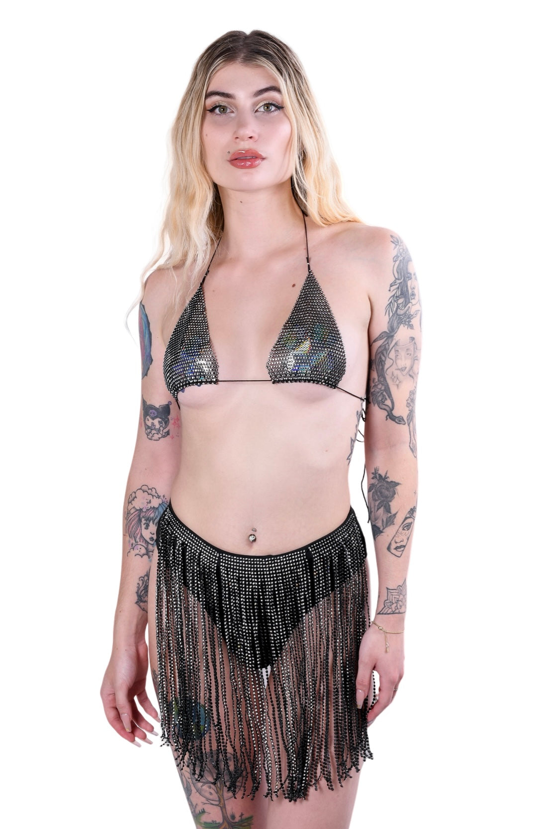 Black Rhinestone Bikini Tassel Set