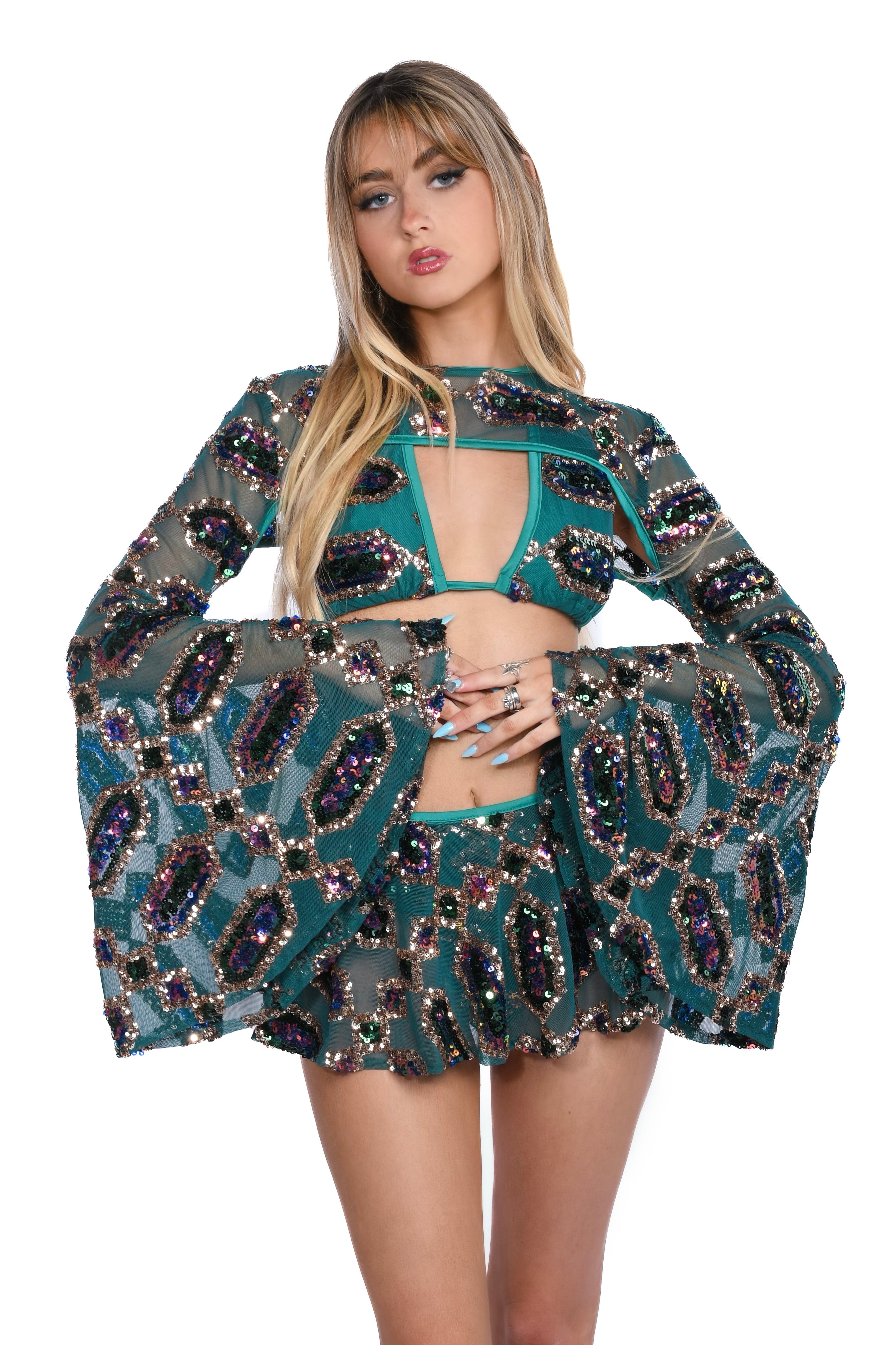 Emerald Jade Goddess Sequin Set