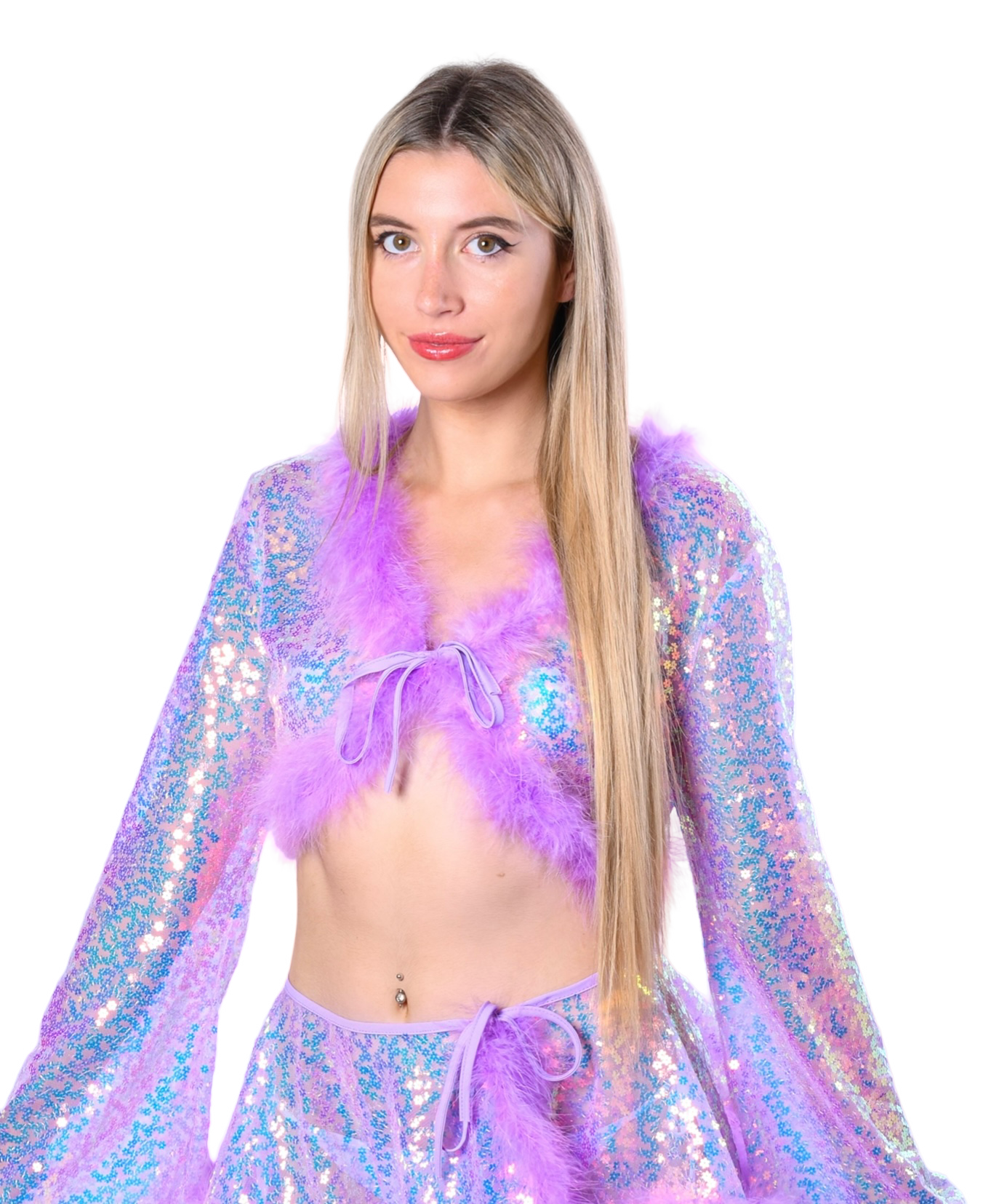 Lilac Fuzzy 3D Sequin Top