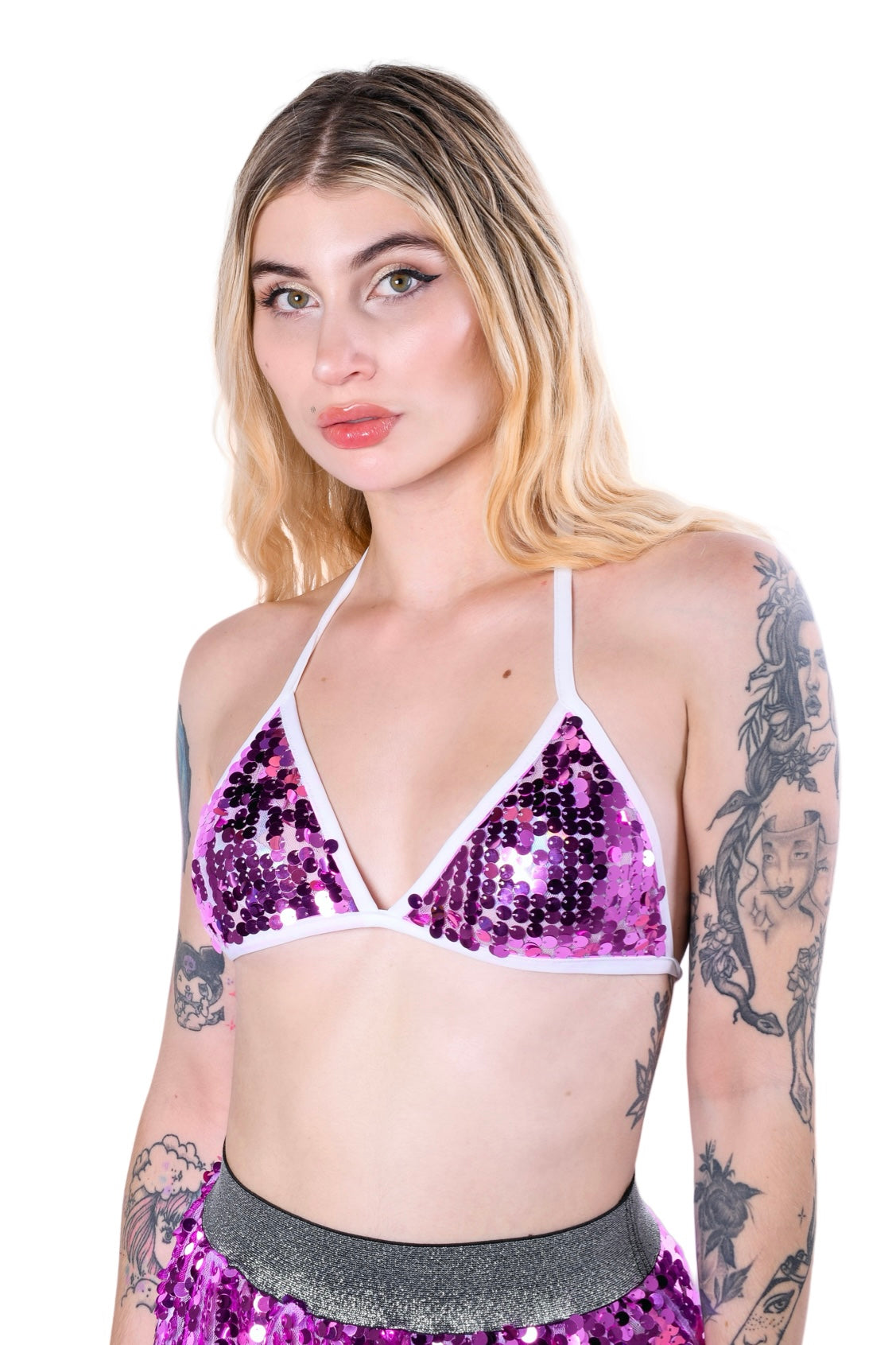 Magenta Sequin Triangle Top